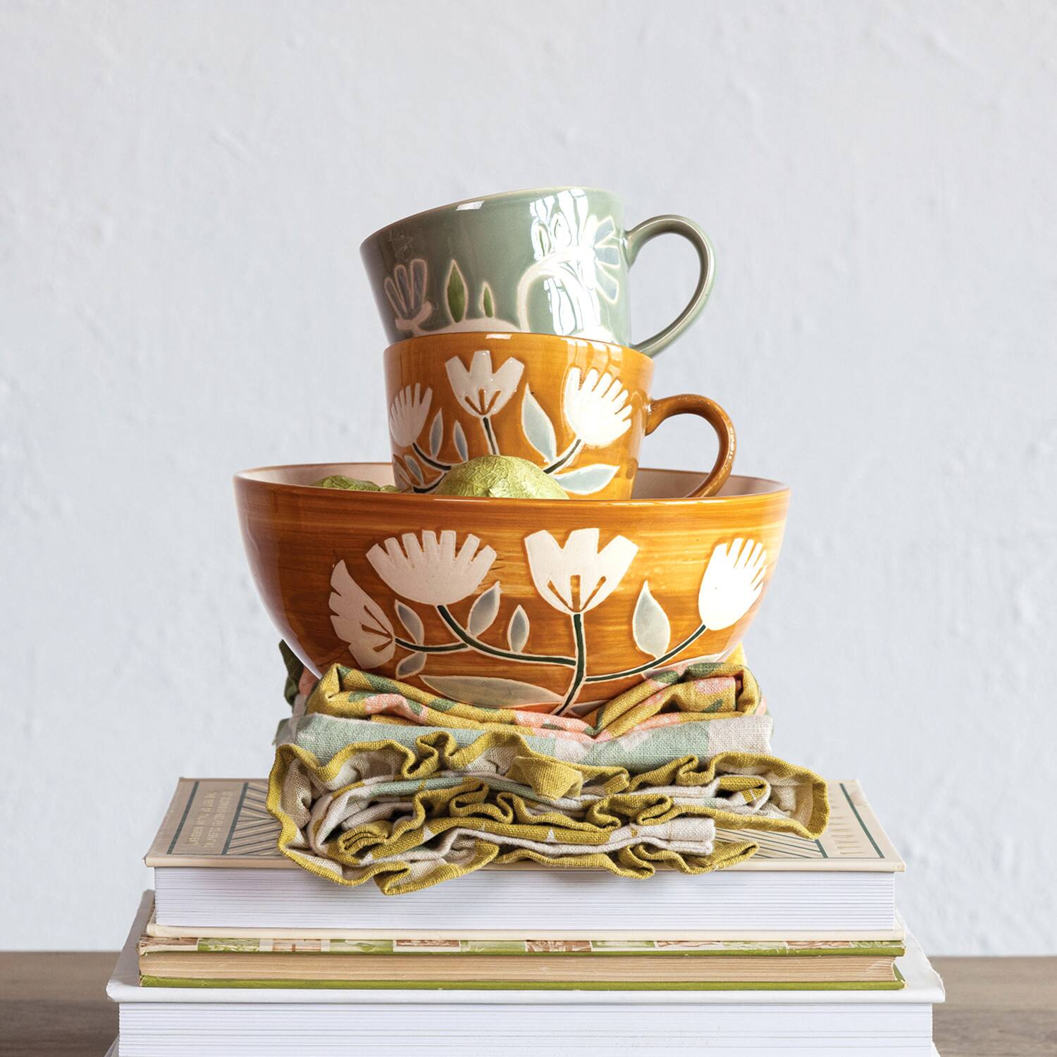 Hello Honey® 8" Hand-Painted Wax Relief Pattern Stoneware Bowls, 6ct.