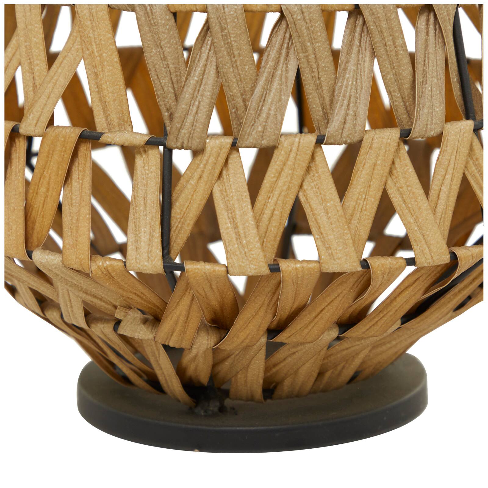 30&#x22; Light Brown Plastic Rattan Handmade Candle Lantern with Wrapped Zig Zag Design
