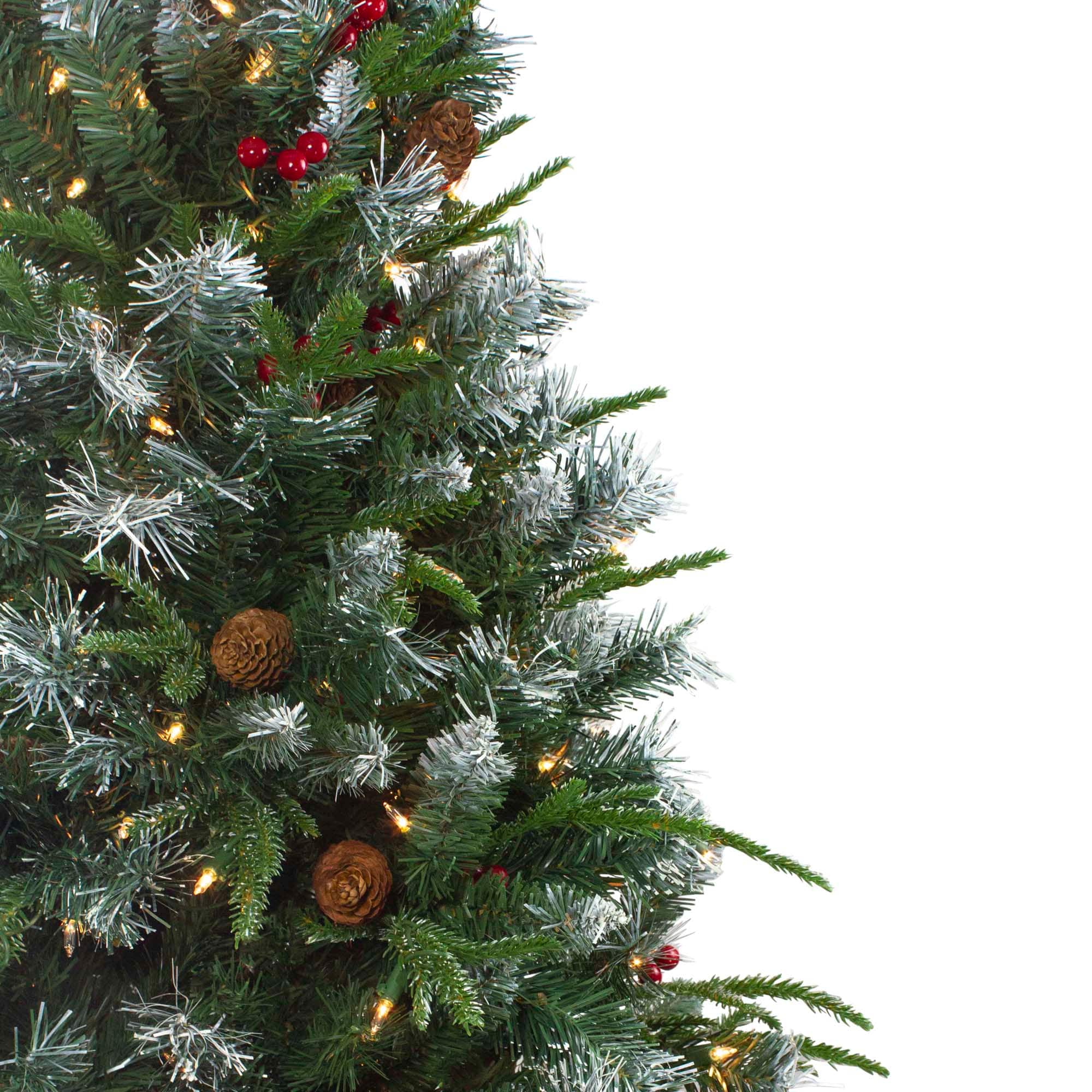 7ft. Pre-Lit Frosted Mixed Berry Pine Artificial Christmas Tree, Clear Lights