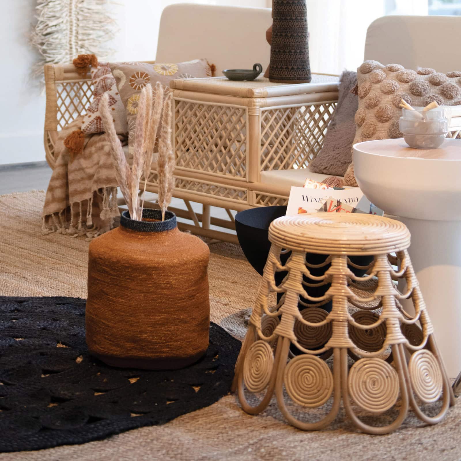 Hello Honey® 15" Orange & Navy Hand-Woven Seagrass Basket