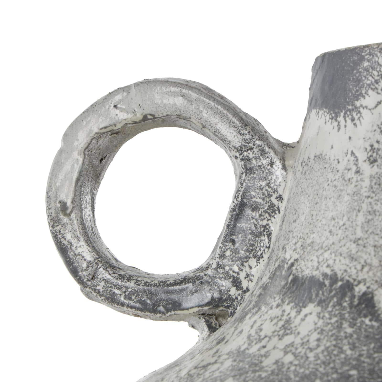 15" Light Gray Textured Paper Mache Fluted Vase with Ring Handle