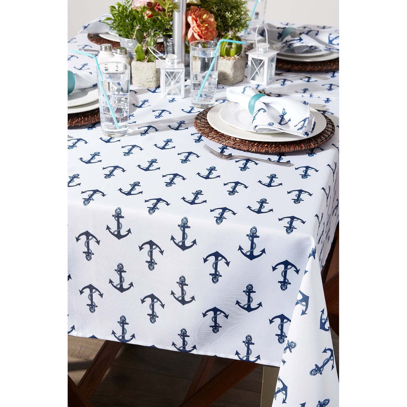 Anchors Print Outdoor Tablecloth With Zipper 60" x 120"