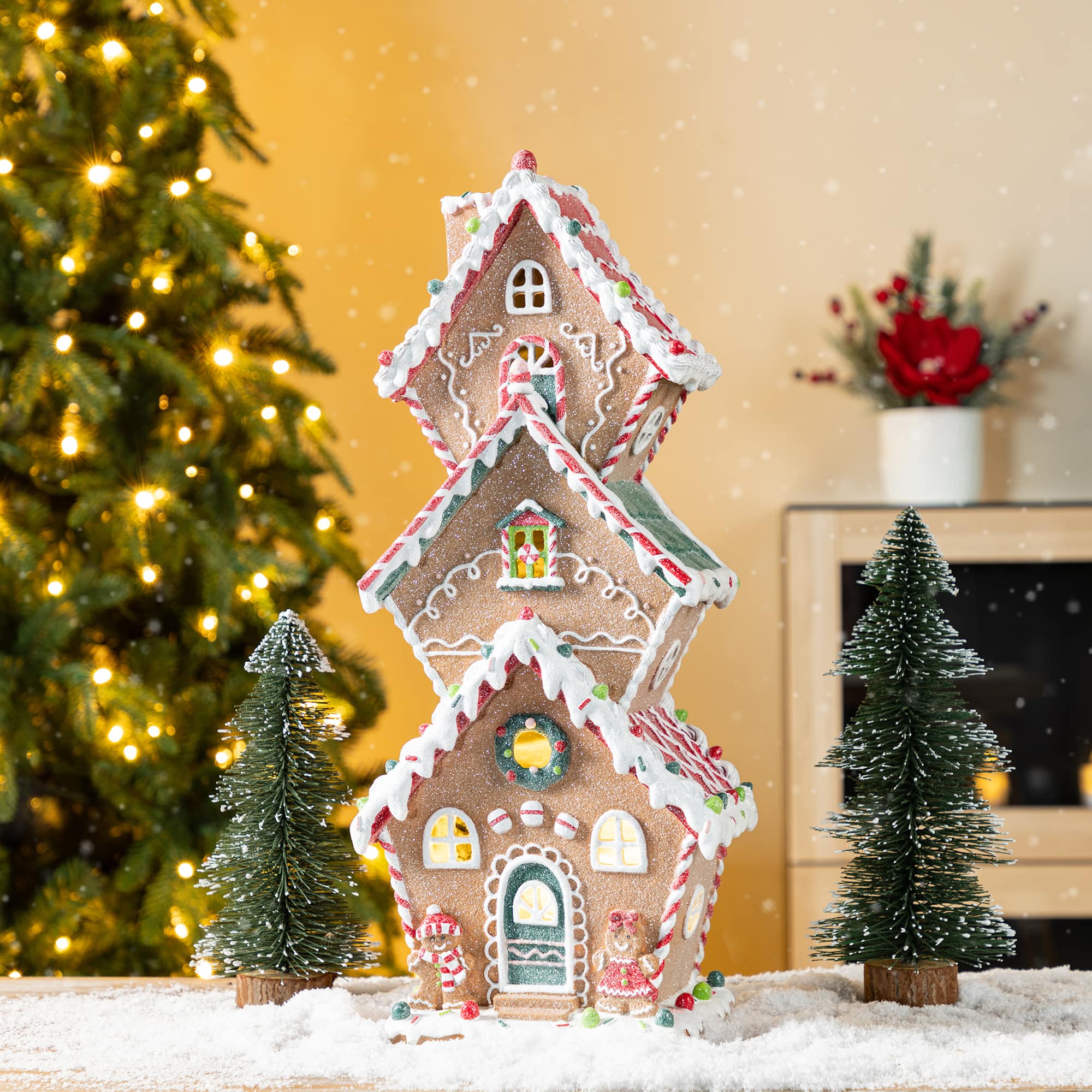 Glitzhome&#xAE; 18.5&#x22; Lighted Resin Christmas Gingerbread House Table Decor