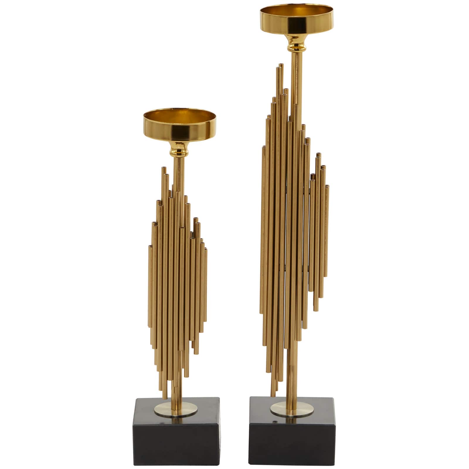 Gold Stainless Steel Vertical Pipe Stand Candle Holder Set