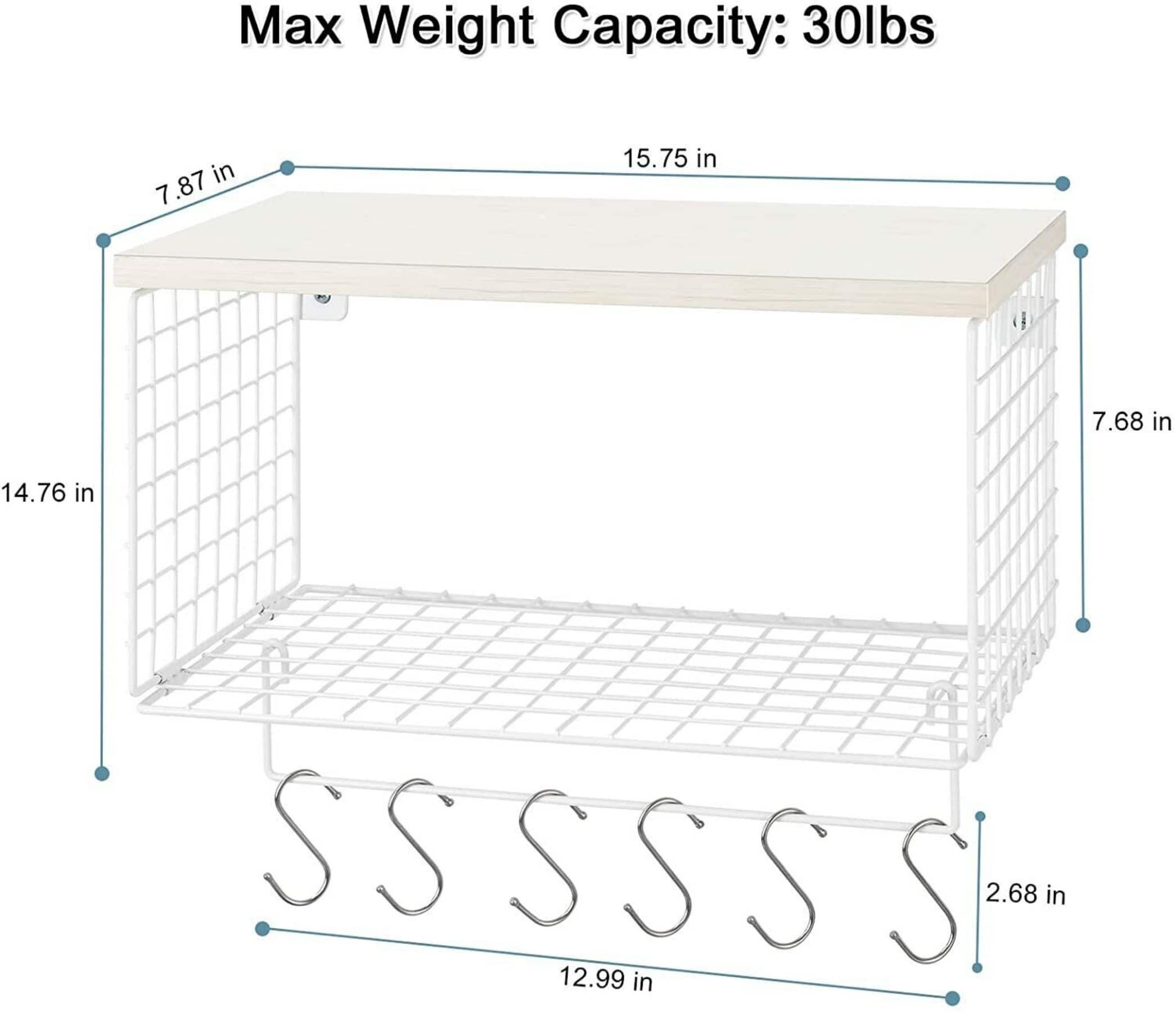 Wood & Metal Wall Mounted Bathroom Towel Rack with 6 Hooks