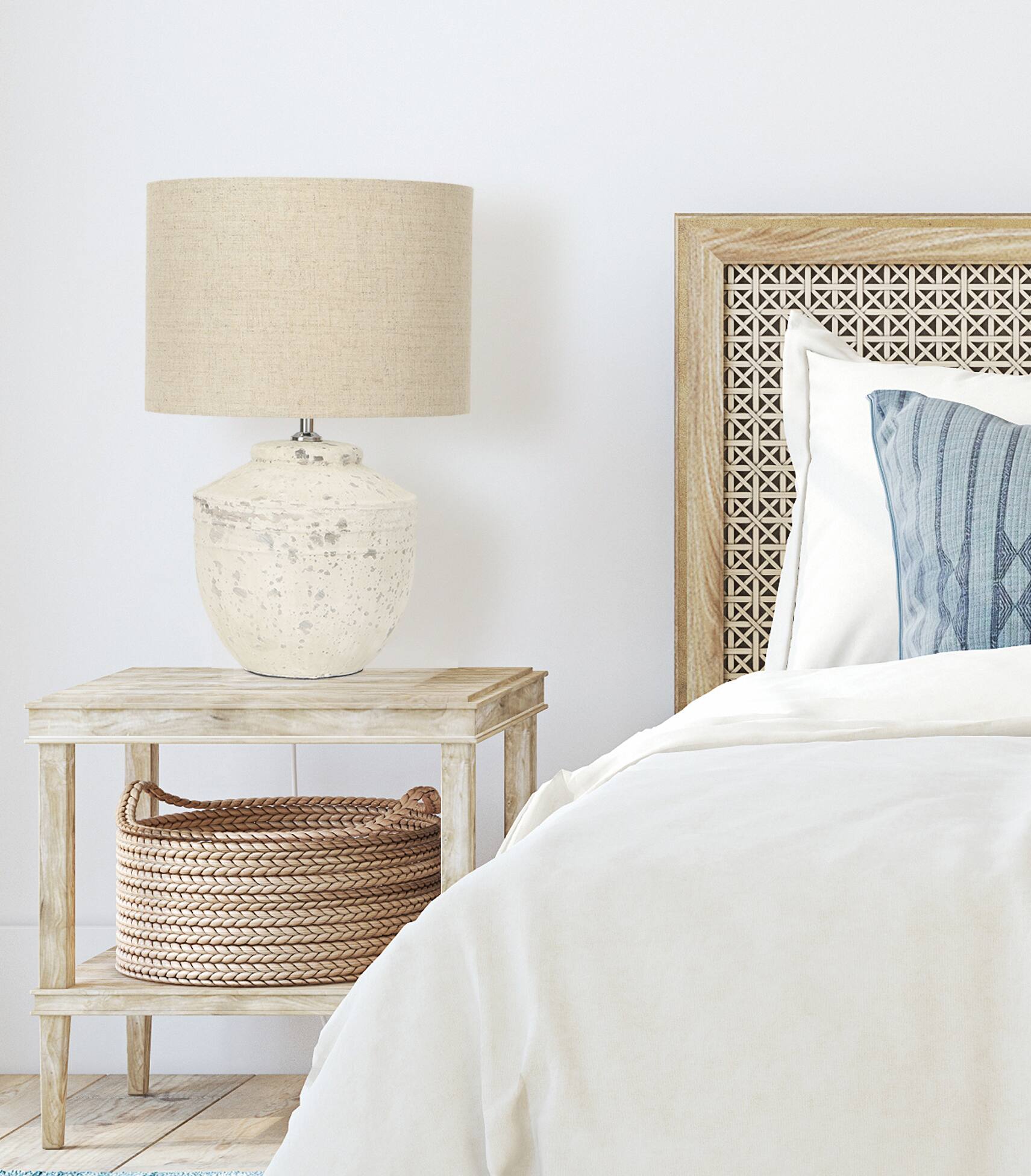 Hello Honey® 19.5" Distressed Cream Cement Table Lamp with Linen Shade