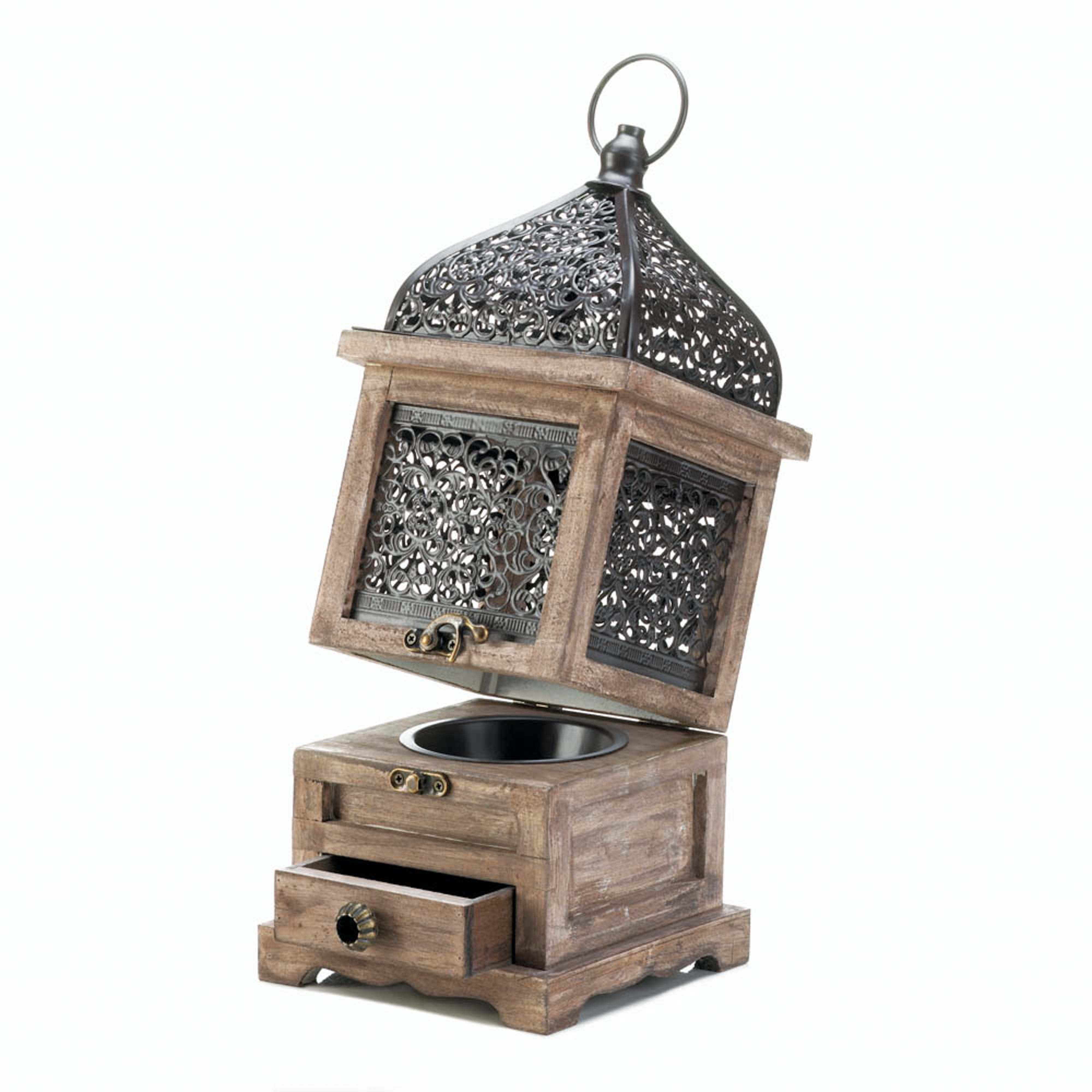 14&#x27;&#x27; Flip-Top Wooden Lantern