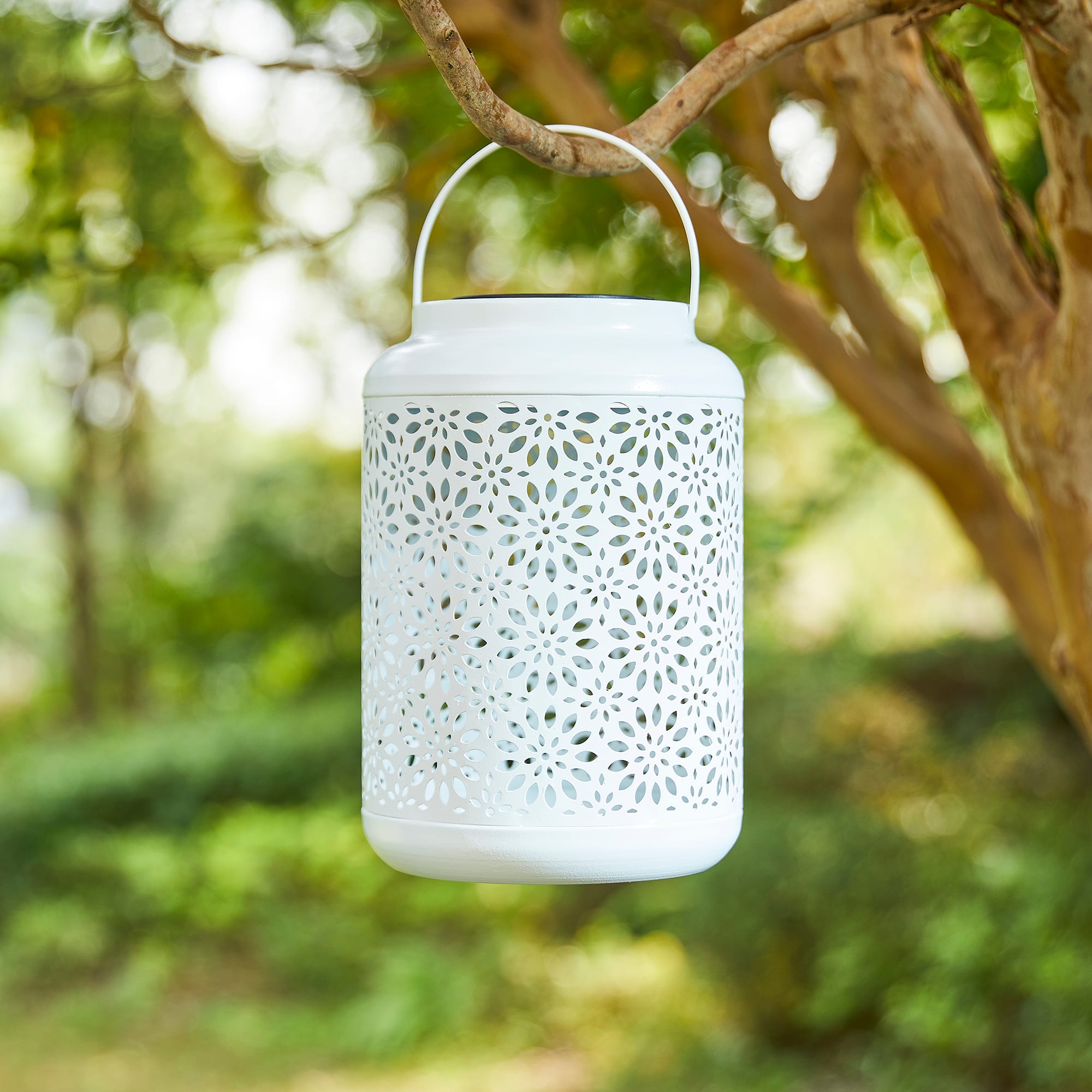 Glitzhome® 8.5" Flower Cutout Solar Powered Hanging Lantern