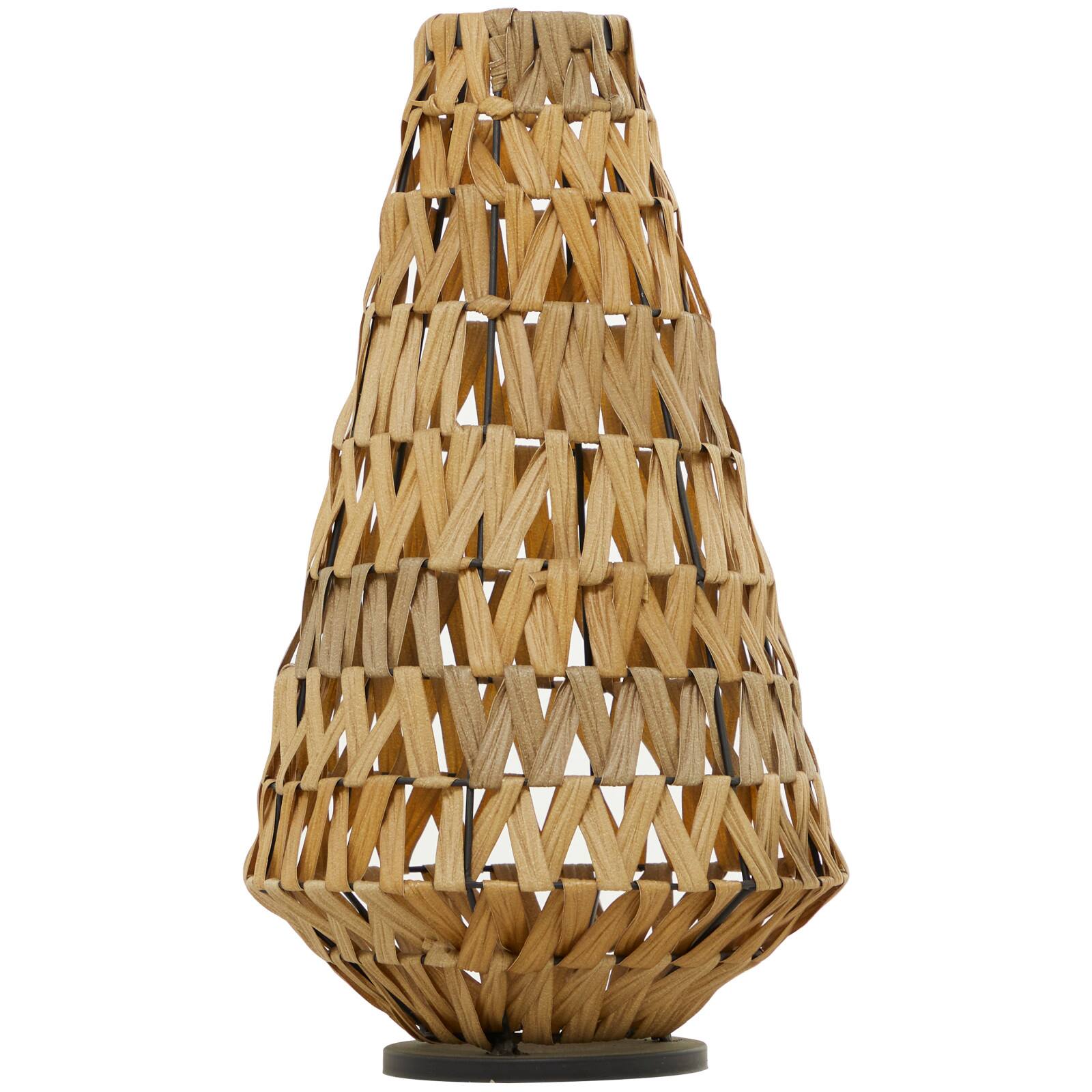 30&#x22; Light Brown Plastic Rattan Handmade Candle Lantern with Wrapped Zig Zag Design