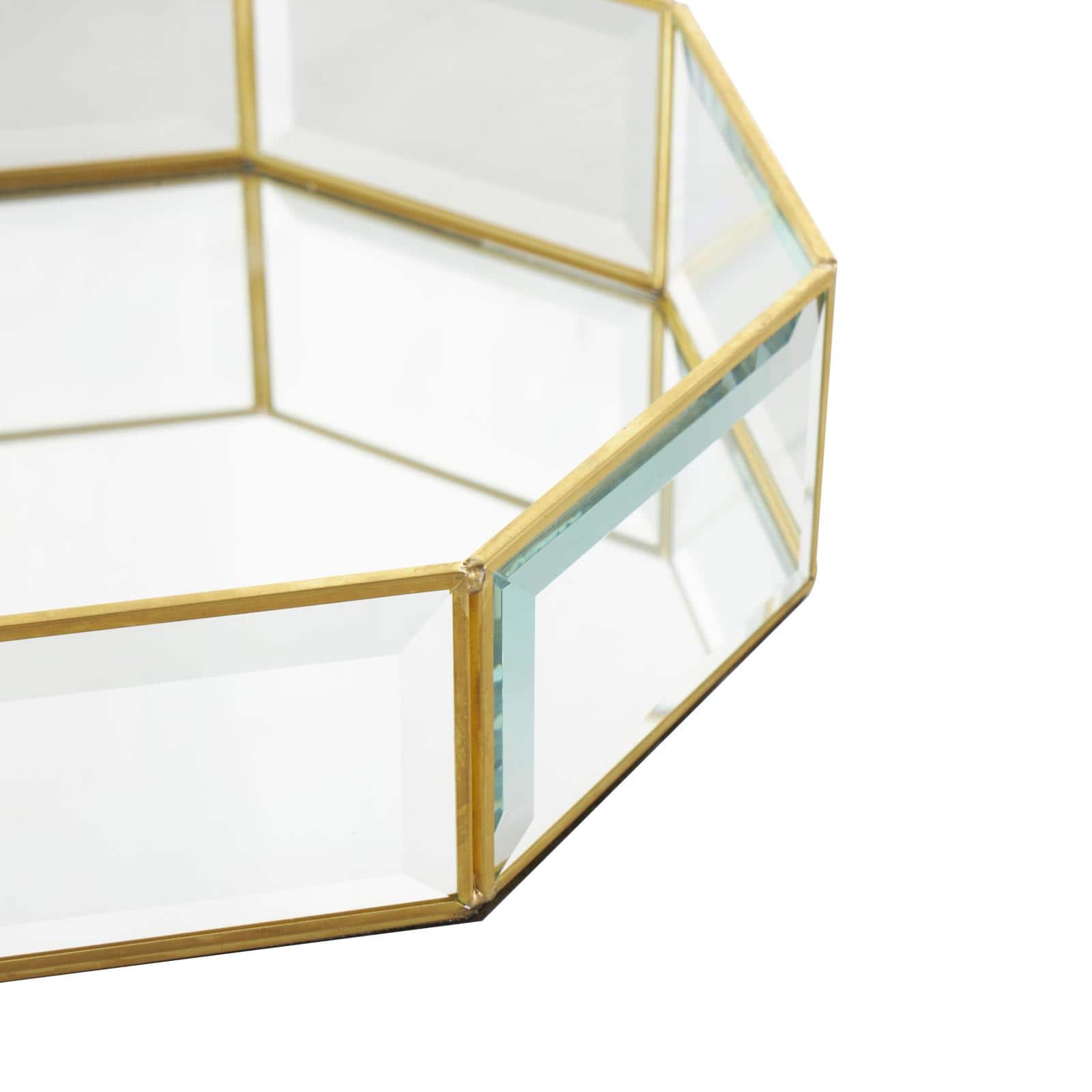 Clear & Gold Beveled Glass & Metal Wide Octagon Jewelry Box Set