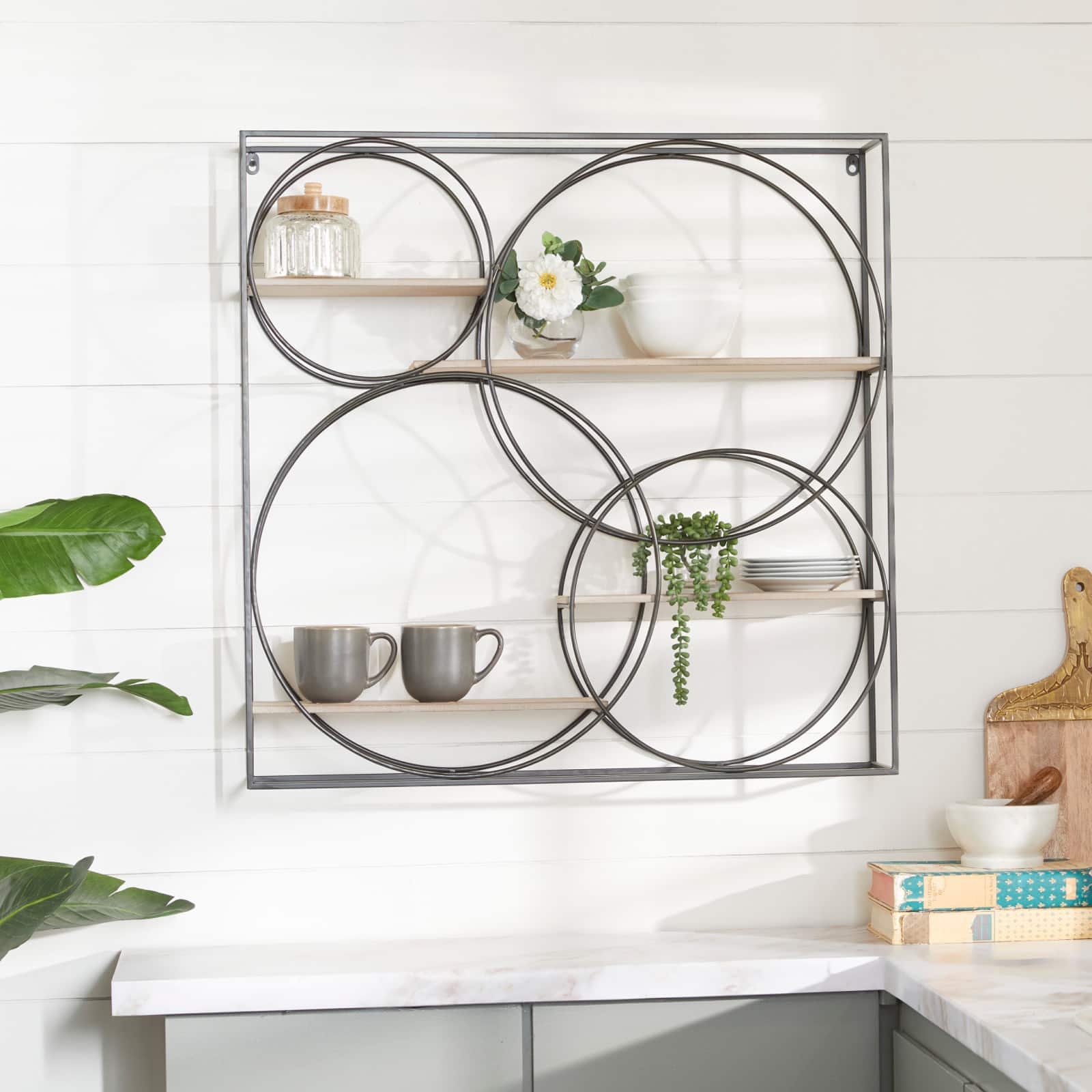 Gray Metal Contemporary Wall Shelf, 32&#x22; x 32&#x22; x 7&#x22;