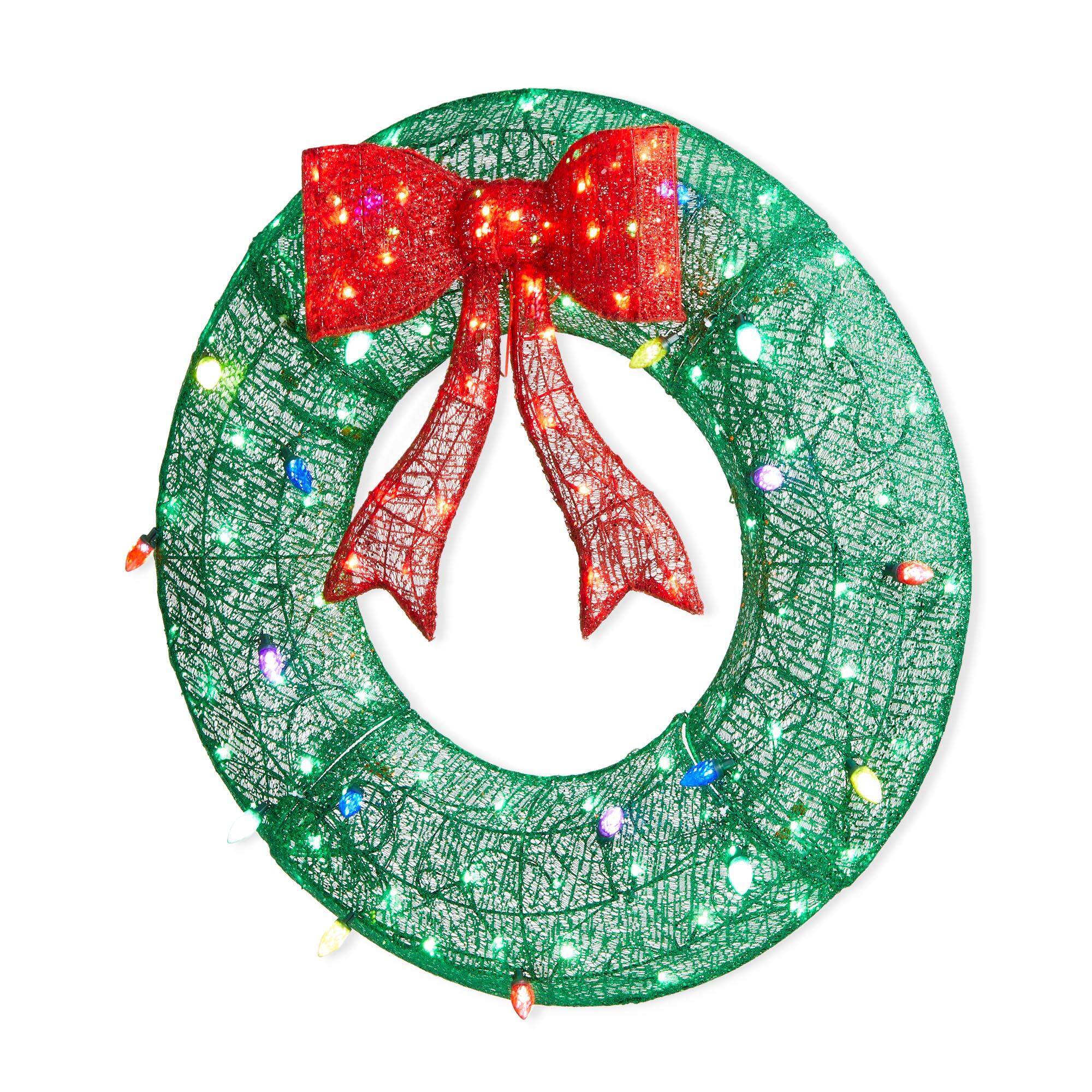 Glitzhome&#xAE; 3ft. Lighted Christmas 3D Mesh Wreath Outdoor D&#xE9;cor