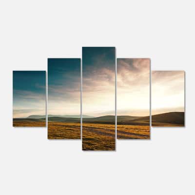 Designart - Pathway over Mountains At Sunset - Oversized Landscape Canvas Art in Blue | 60" x 32" - 5 Panels Diamond Shape | Michaels®