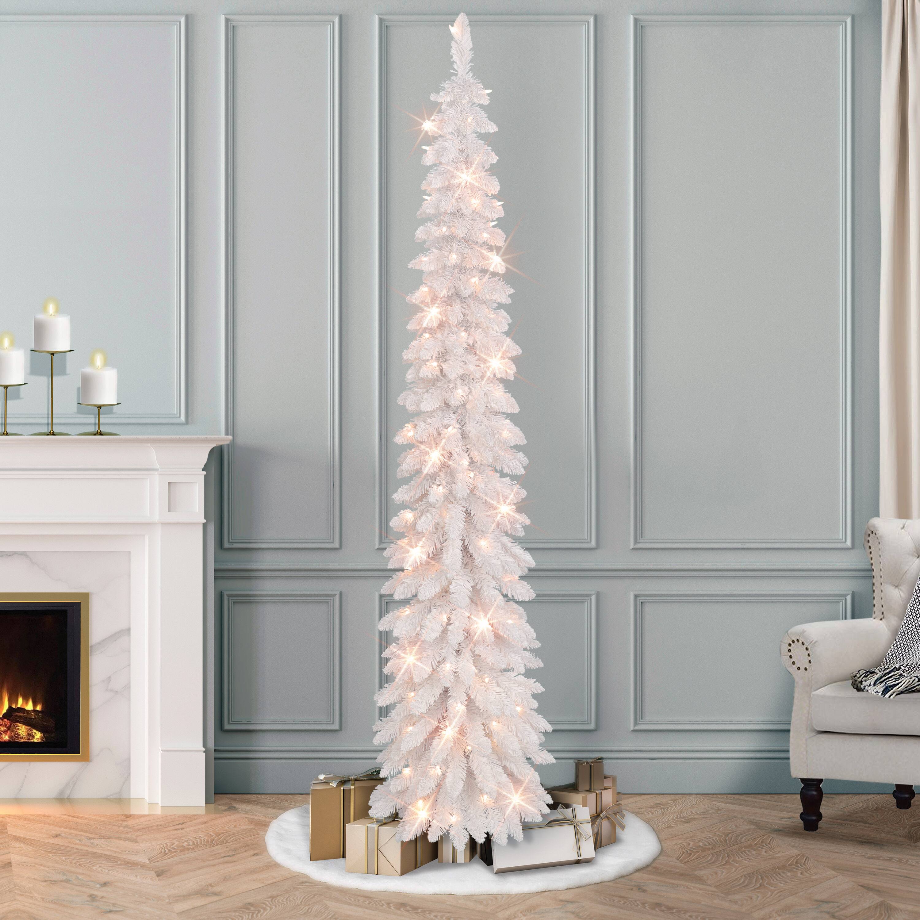 7ft. Pre-Lit Flocked Artificial Alpine Pencil Tree