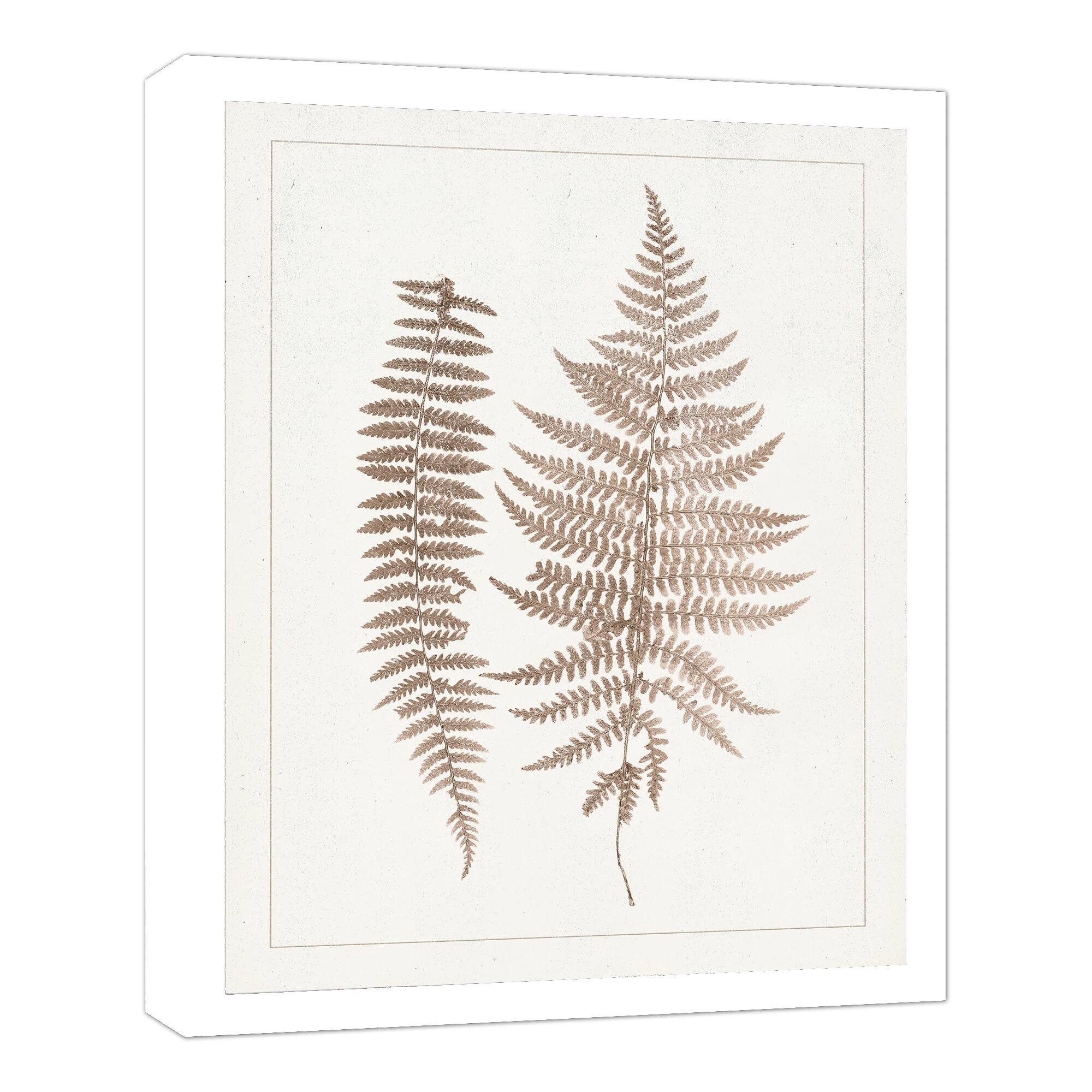 Tan Vintage Ferns I White Framed Canvas