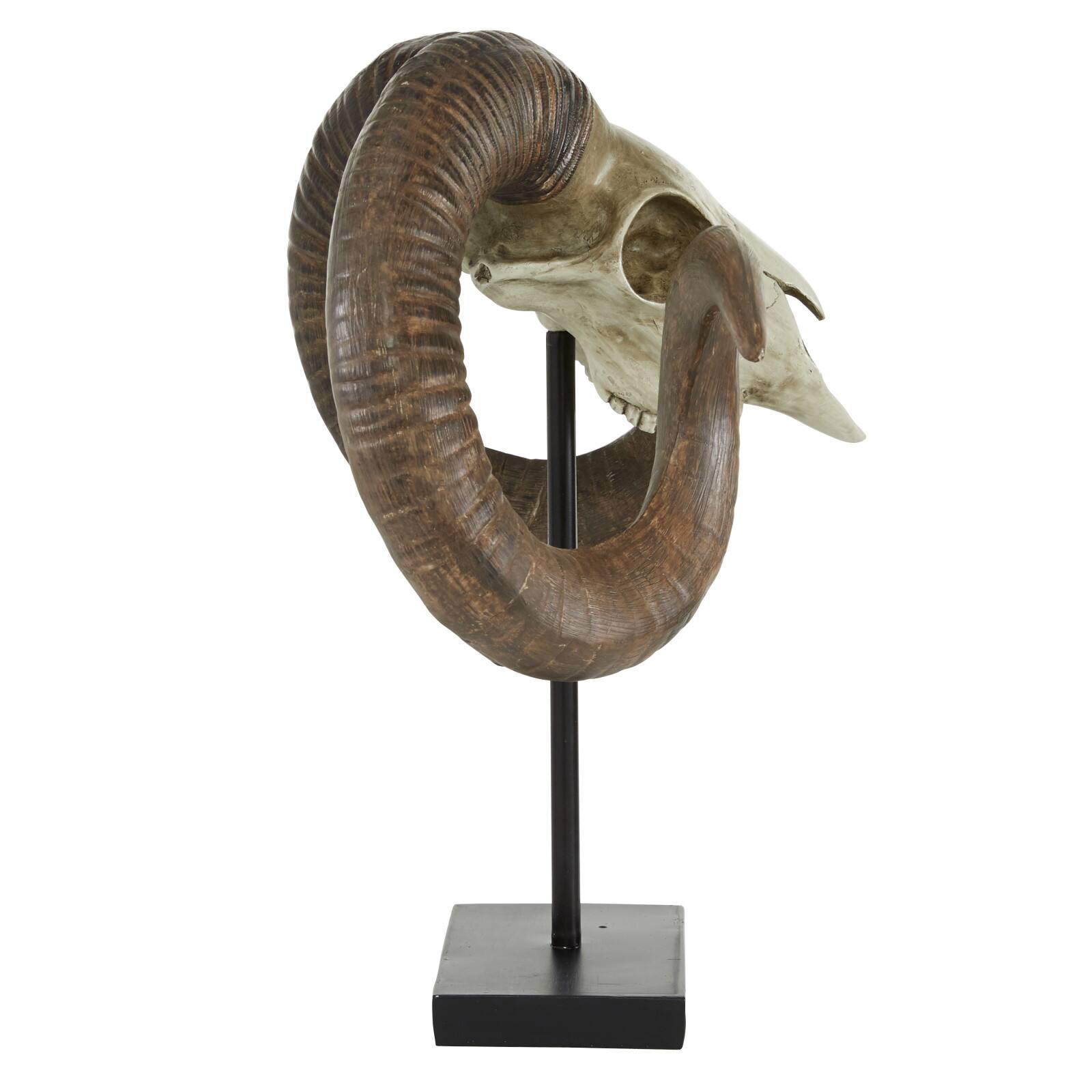 17&#x22; Brown Skull Traditional Sculpture