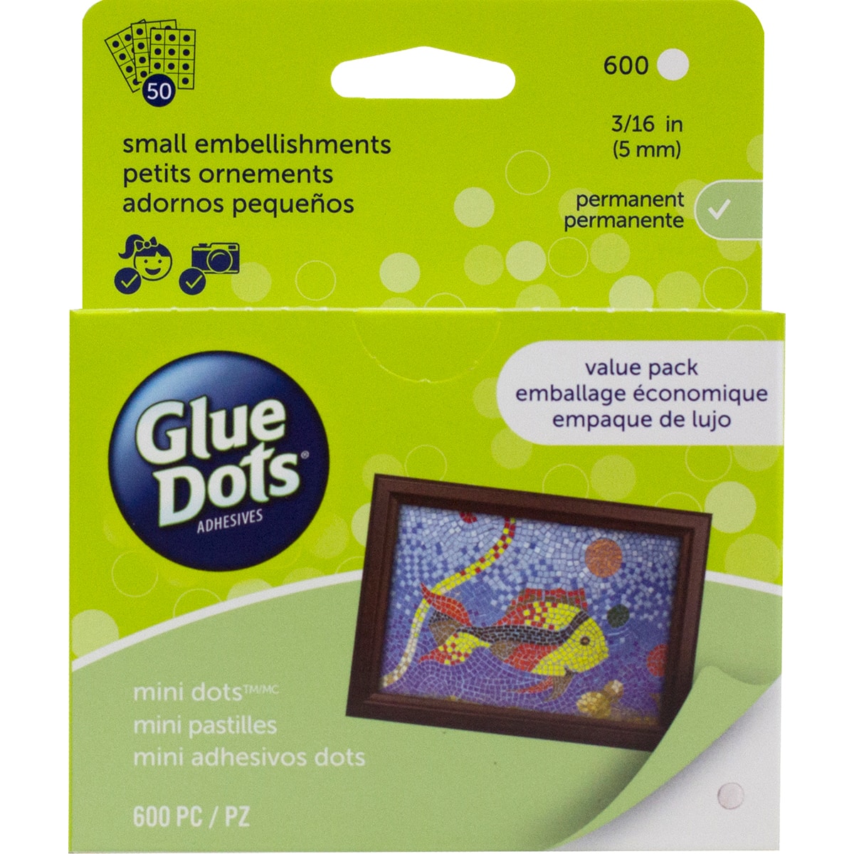 Glue Dots .1875 Mini Dot Sheets Value Pack-600 Clear Dots