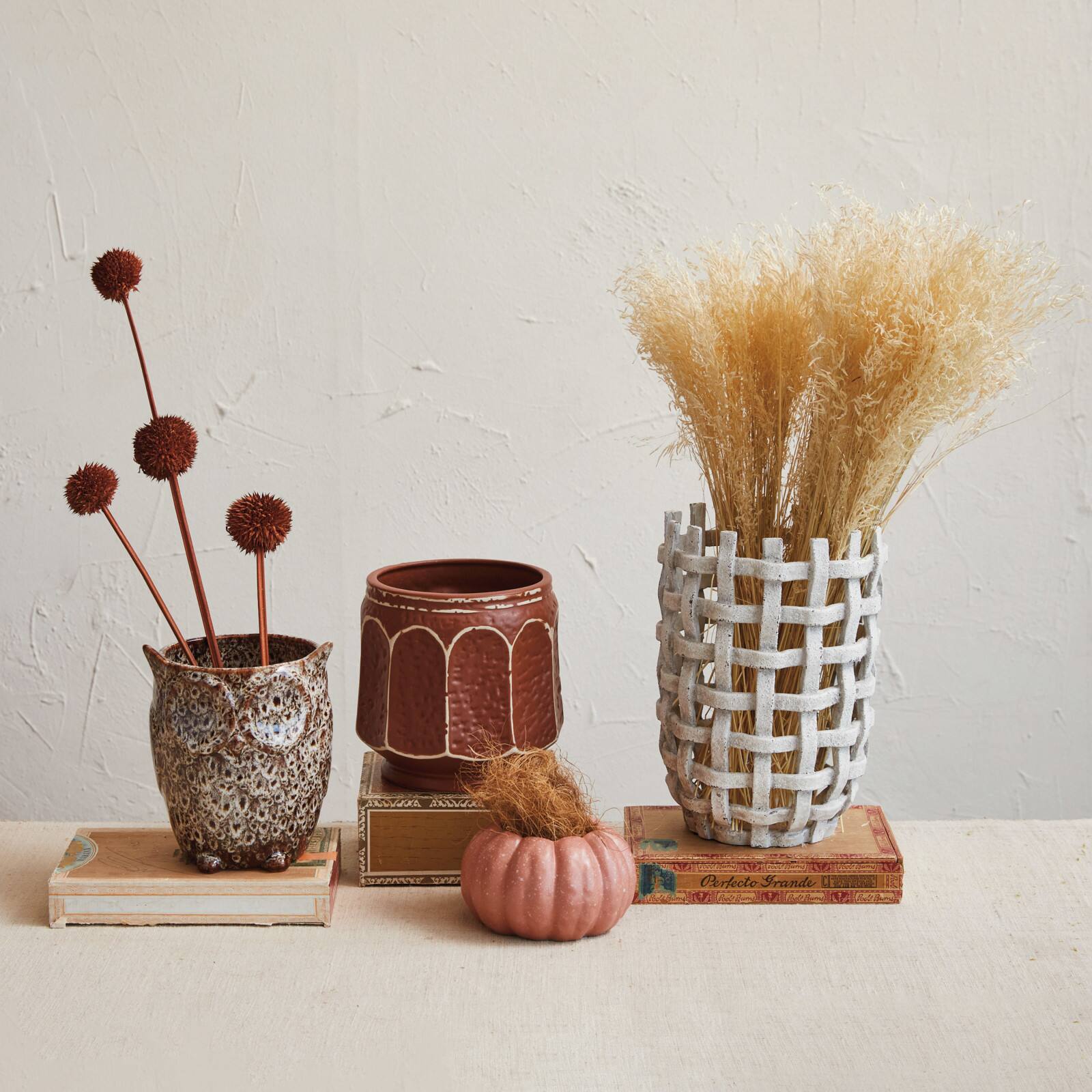 Hello Honey® 7" Brown Reactive Glaze Decorative Stoneware Owl Shaped Planter