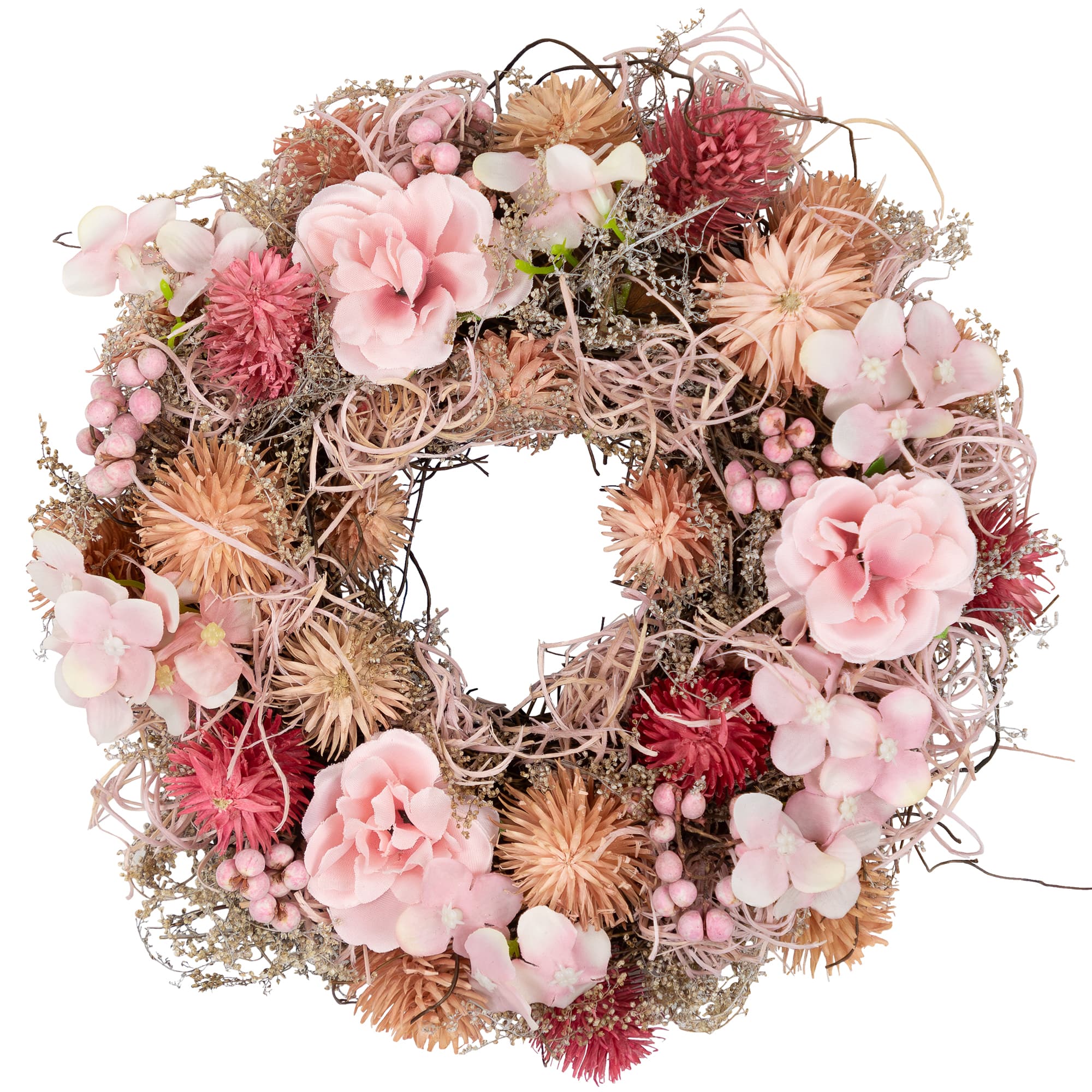 9.75&#x22; Pink Mixed Floral Artificial Spring Wreath