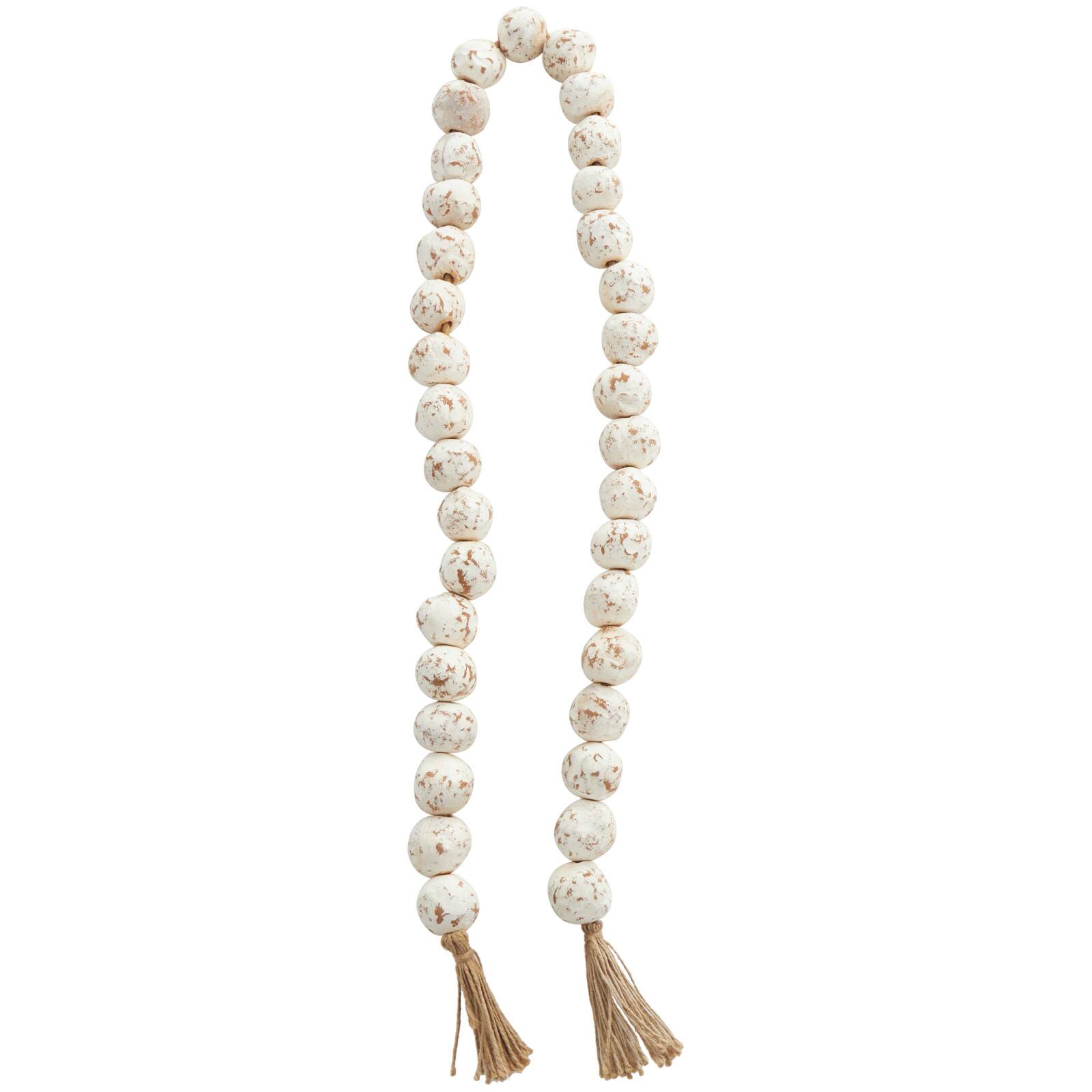 5ft. Paper Mache Round Distressed Beaded Garland with Tassel