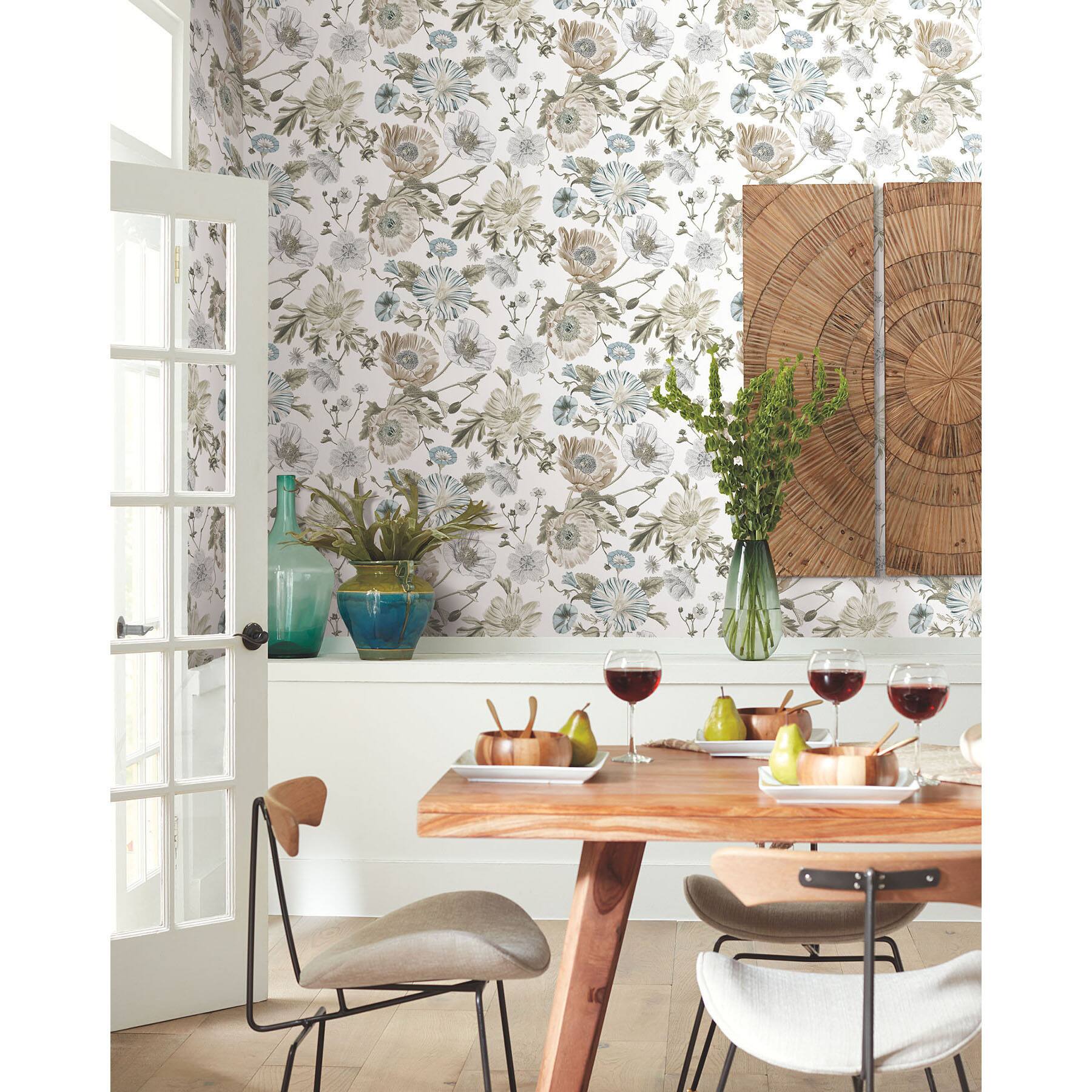 RoomMates White Vintage Poppy Peel &#x26; Stick Wallpaper