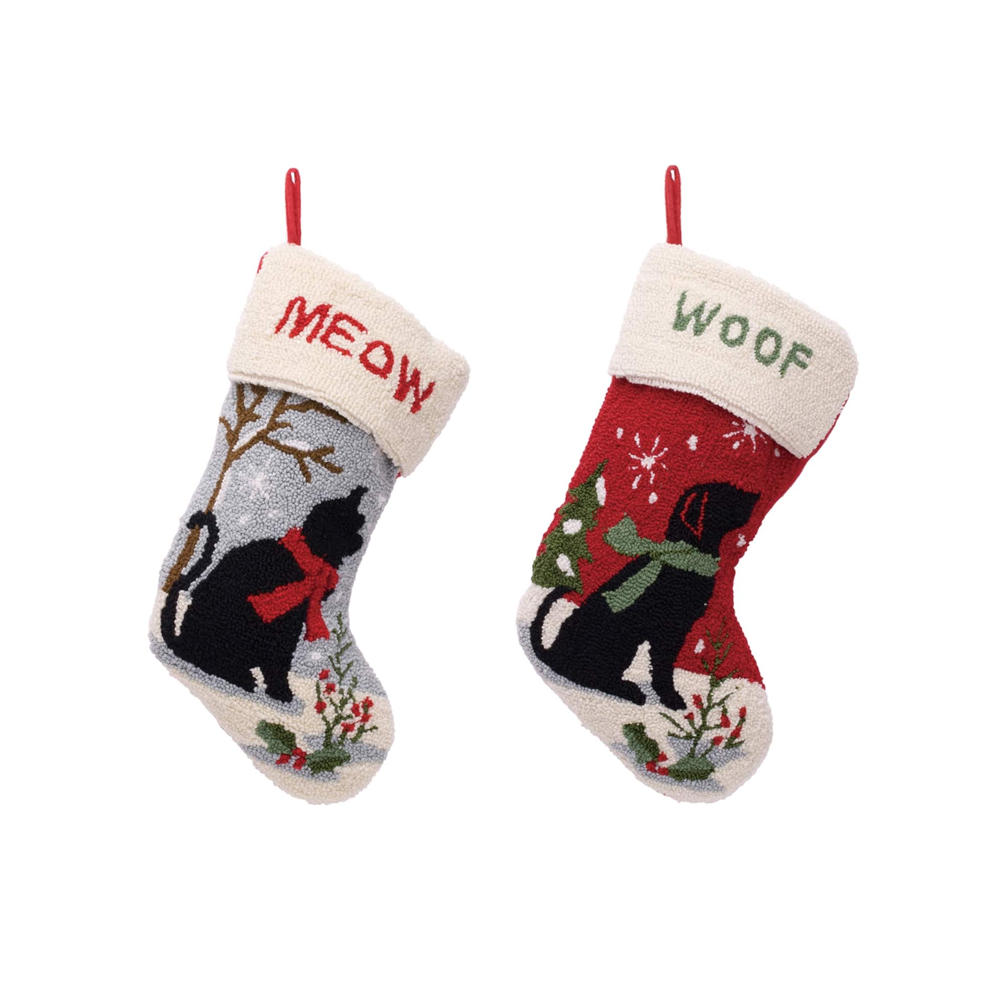 Glitzhome&#xAE; 20&#x22; Cat &#x26; Dog Hooked Stockings, 2ct.