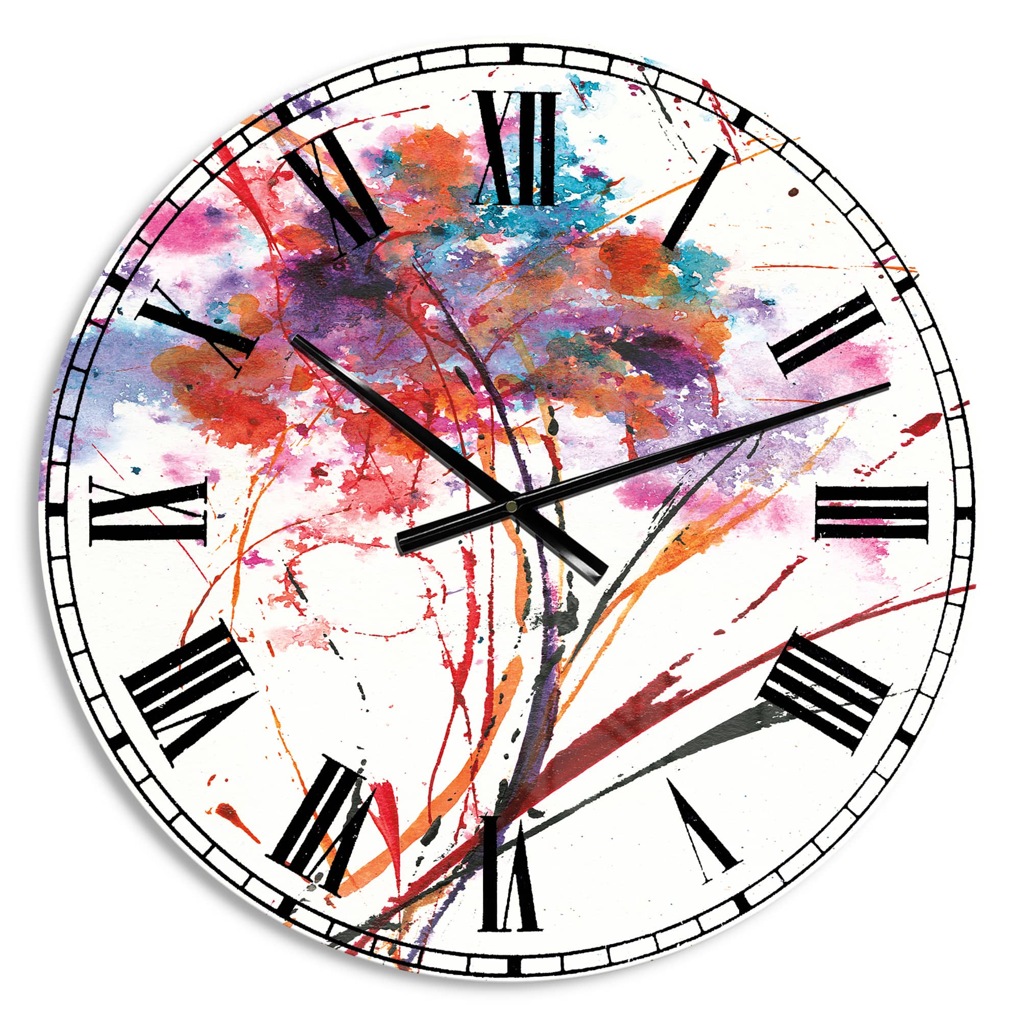 Designart Abstract Handpainted Red Flowers Traditional Wall Clock