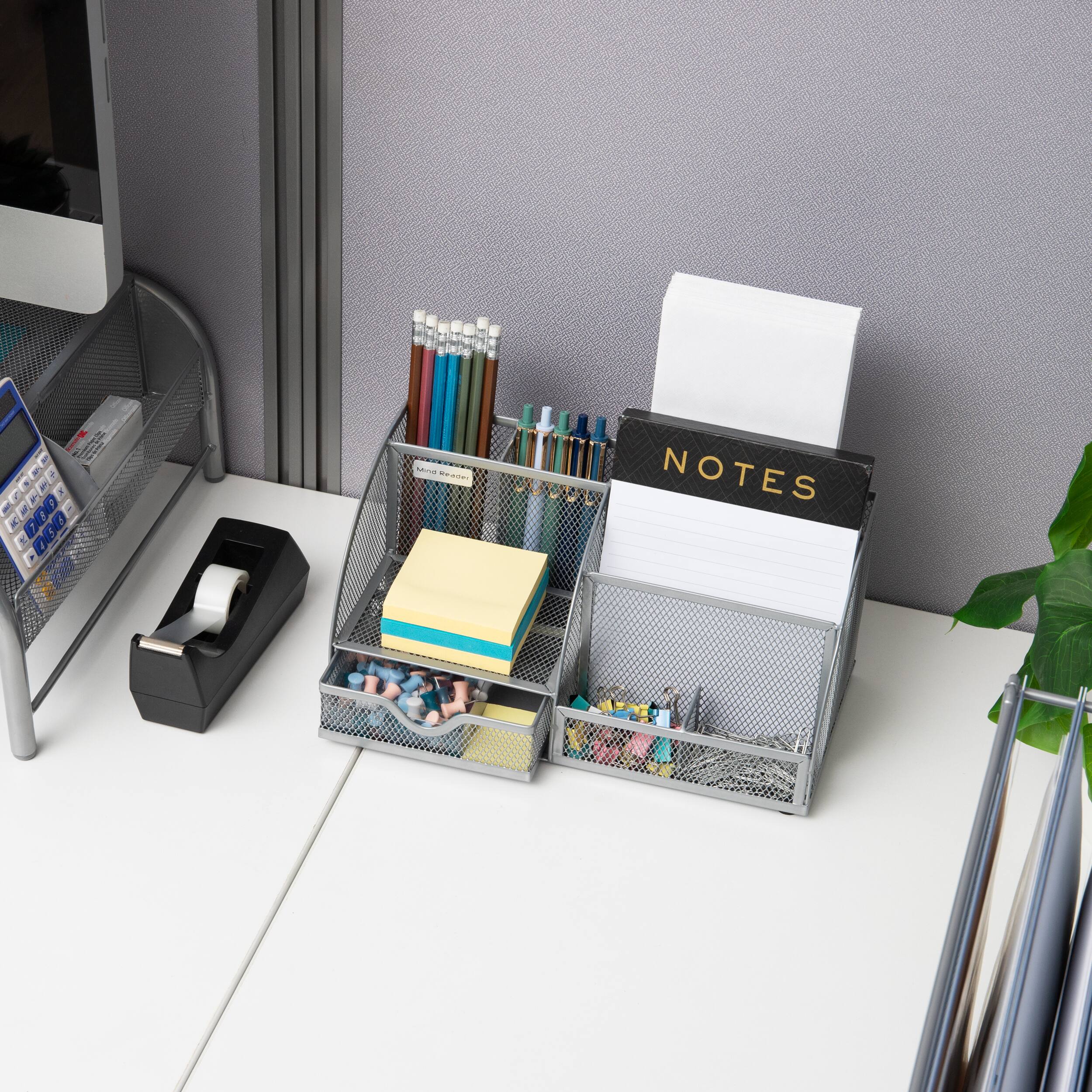Mind Reader 7-Compartment Desktop Organizer, File & Accessory Storage, Metal Mesh Office Organizer for Desk, Workspace, Mail, Silver