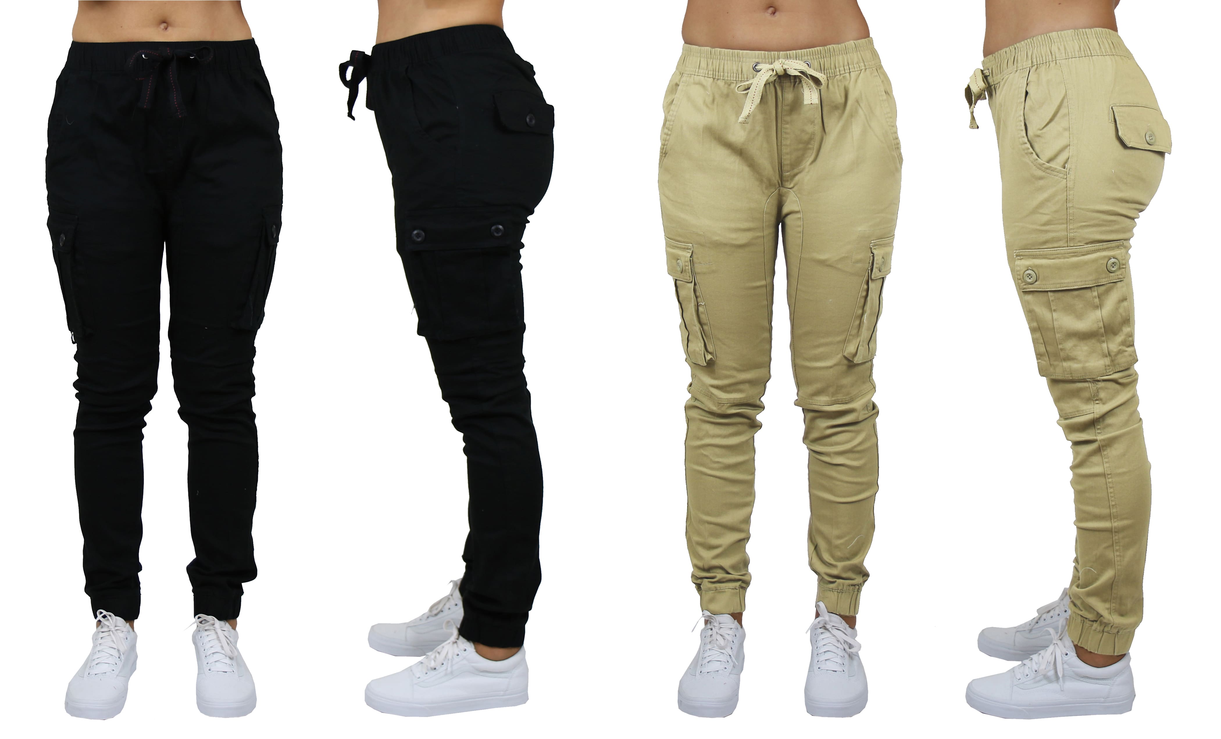 Galaxy By Harvic Loose Fit Cotton Stretch Twill Women&#x27;s Cargo Joggers 2 Pack
