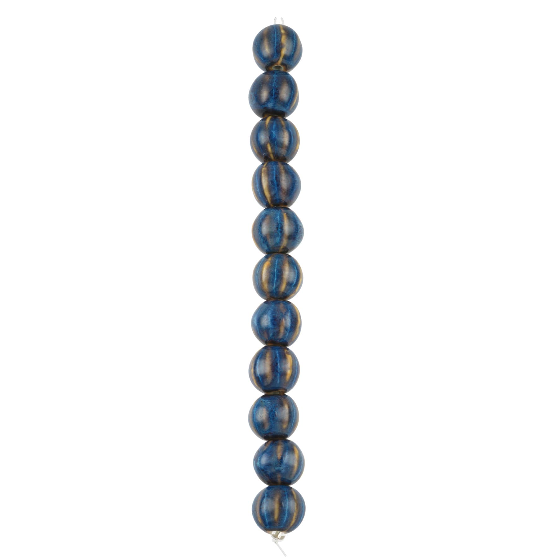 Blue Ceramic Round Melon Beads, 15mm by Bead Landing&#x2122;