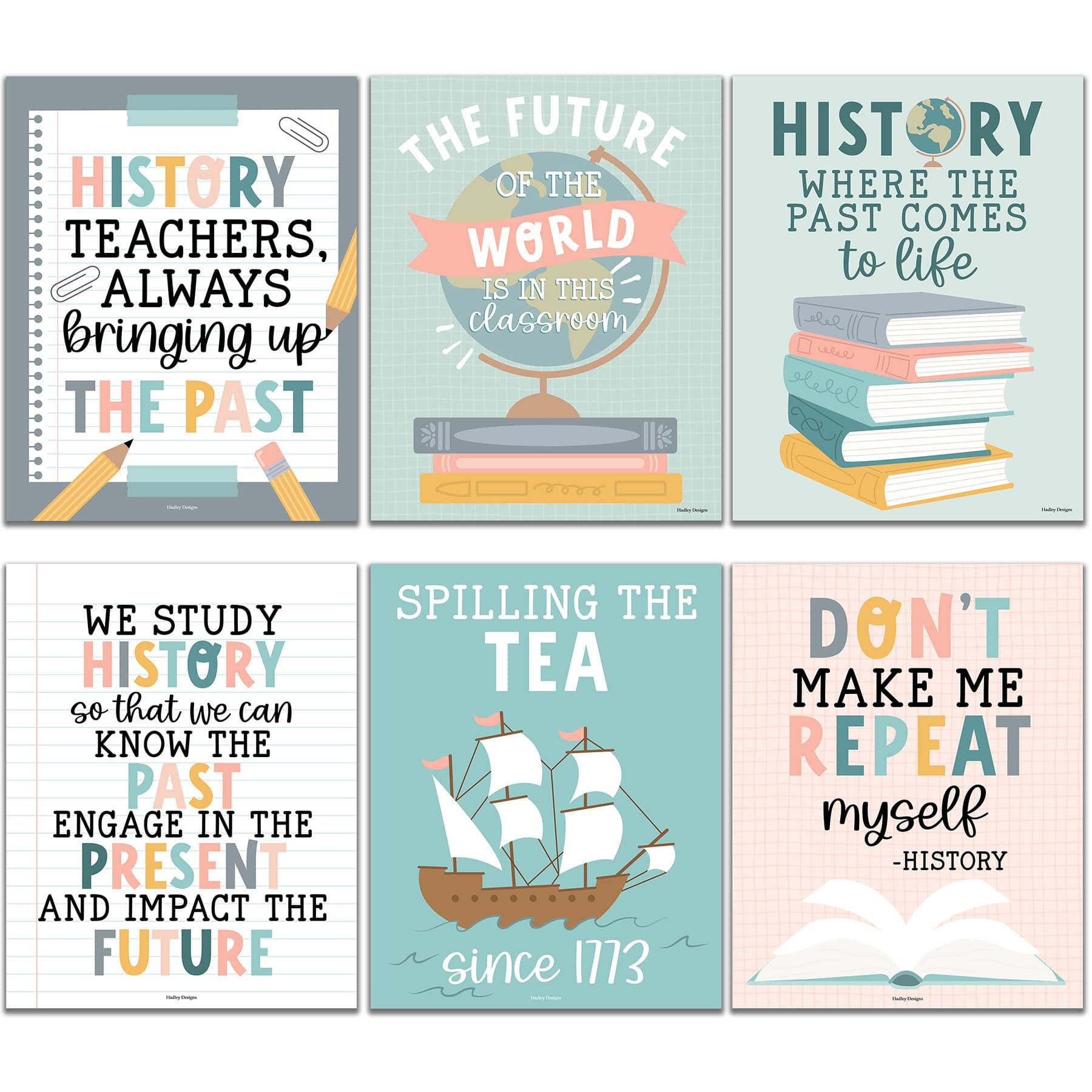Hadley Designs 11" x 14" Boho History Bulletin Board Classroom Décor Posters Set