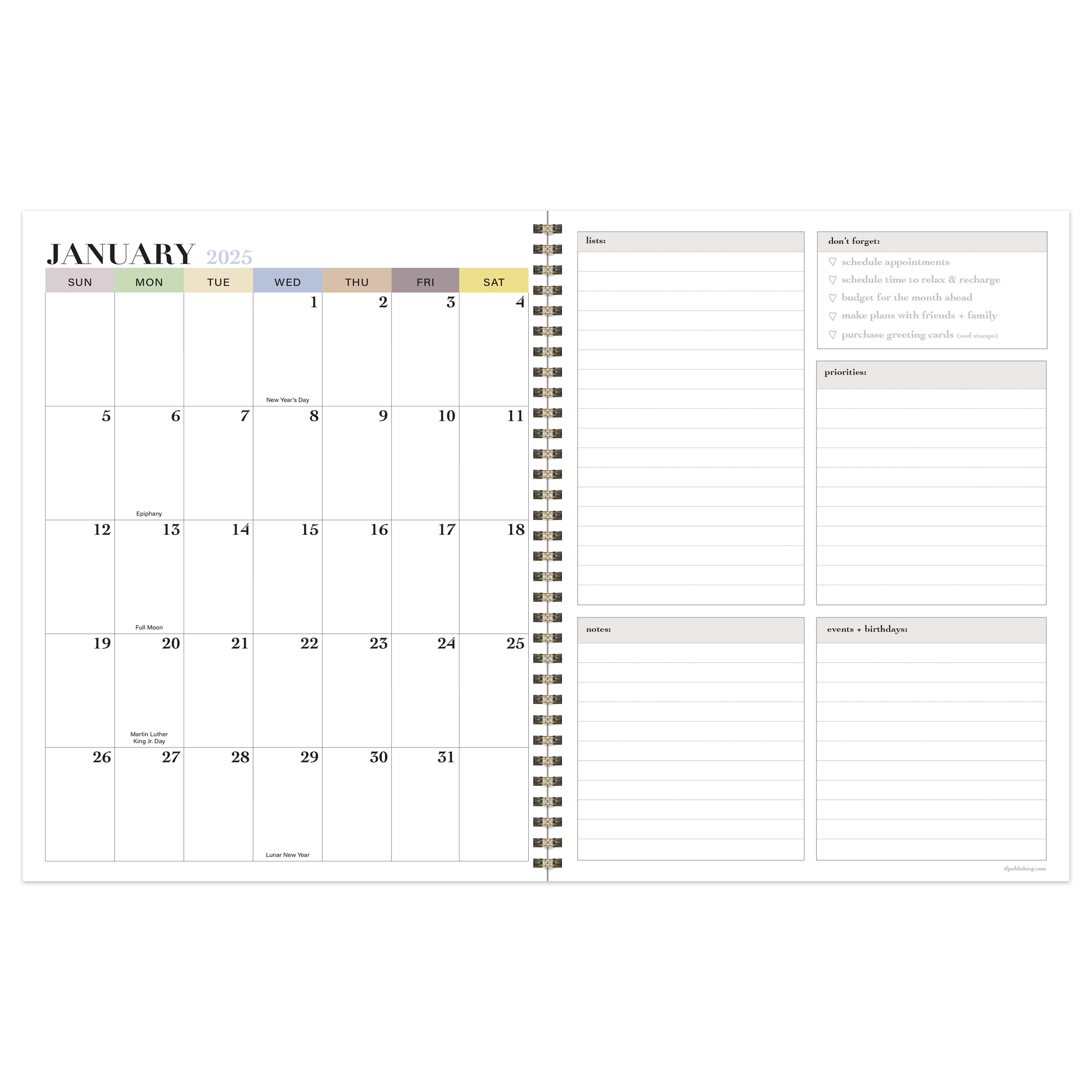 TF Publishing 2025 Large Gardenia Weekly Monthly Spiral Planner