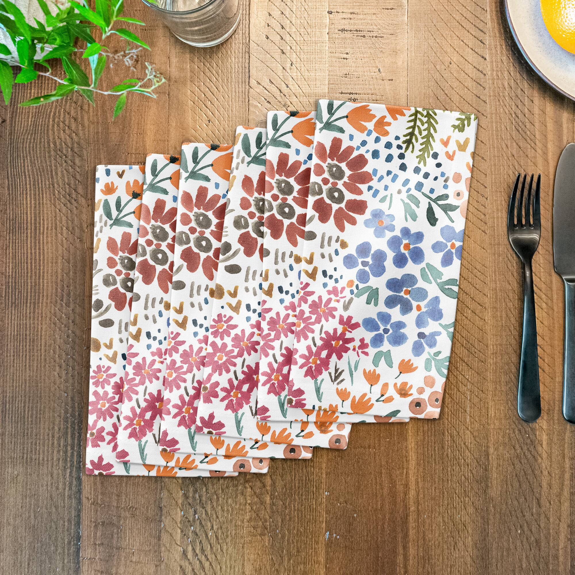 Bright Multi Floral 10" x 10" Cotton Twill Napkin