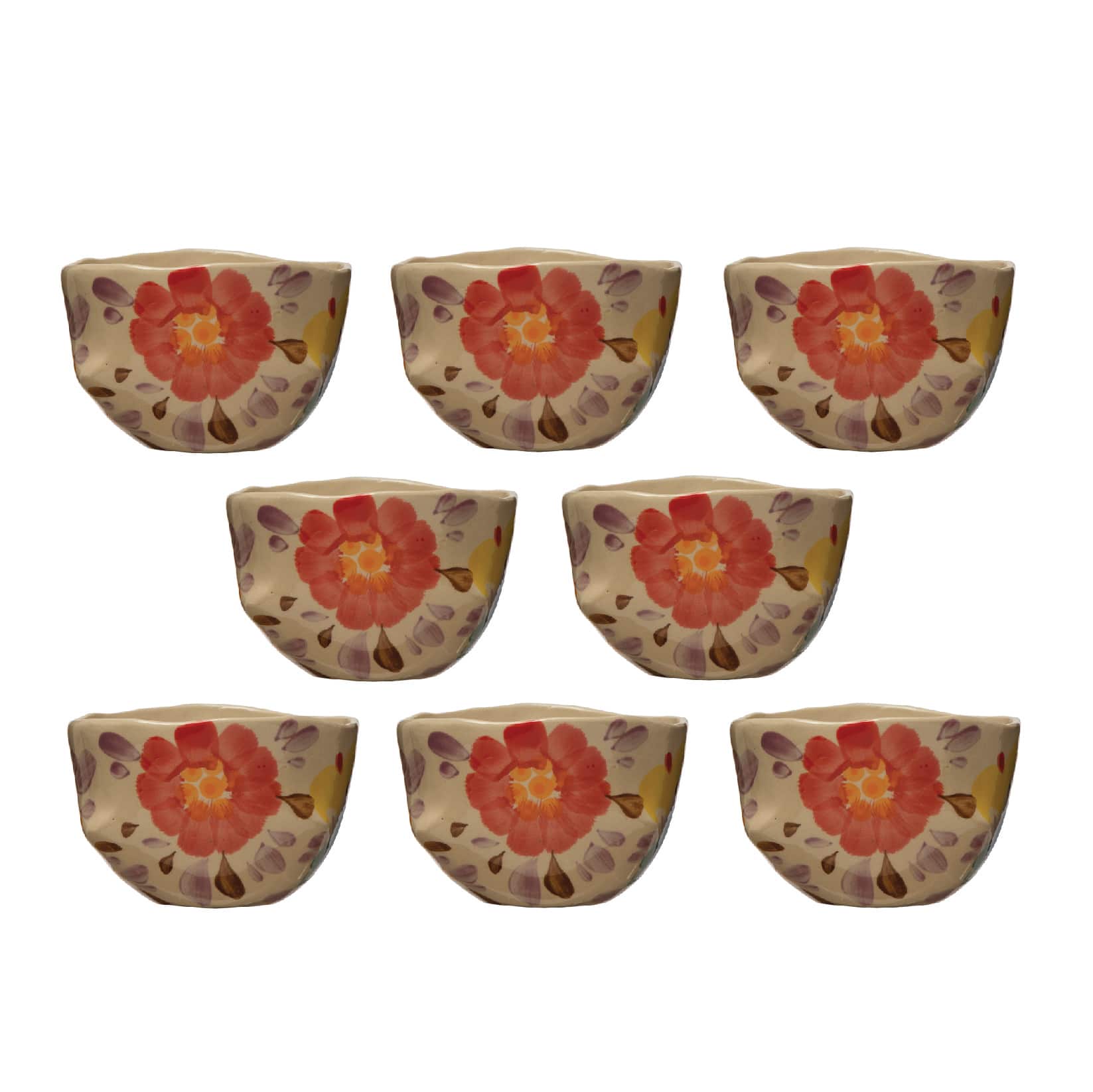 Hello Honey® 6" Painted Florals Organically Shaped Edge Stoneware Bowl, 8ct.