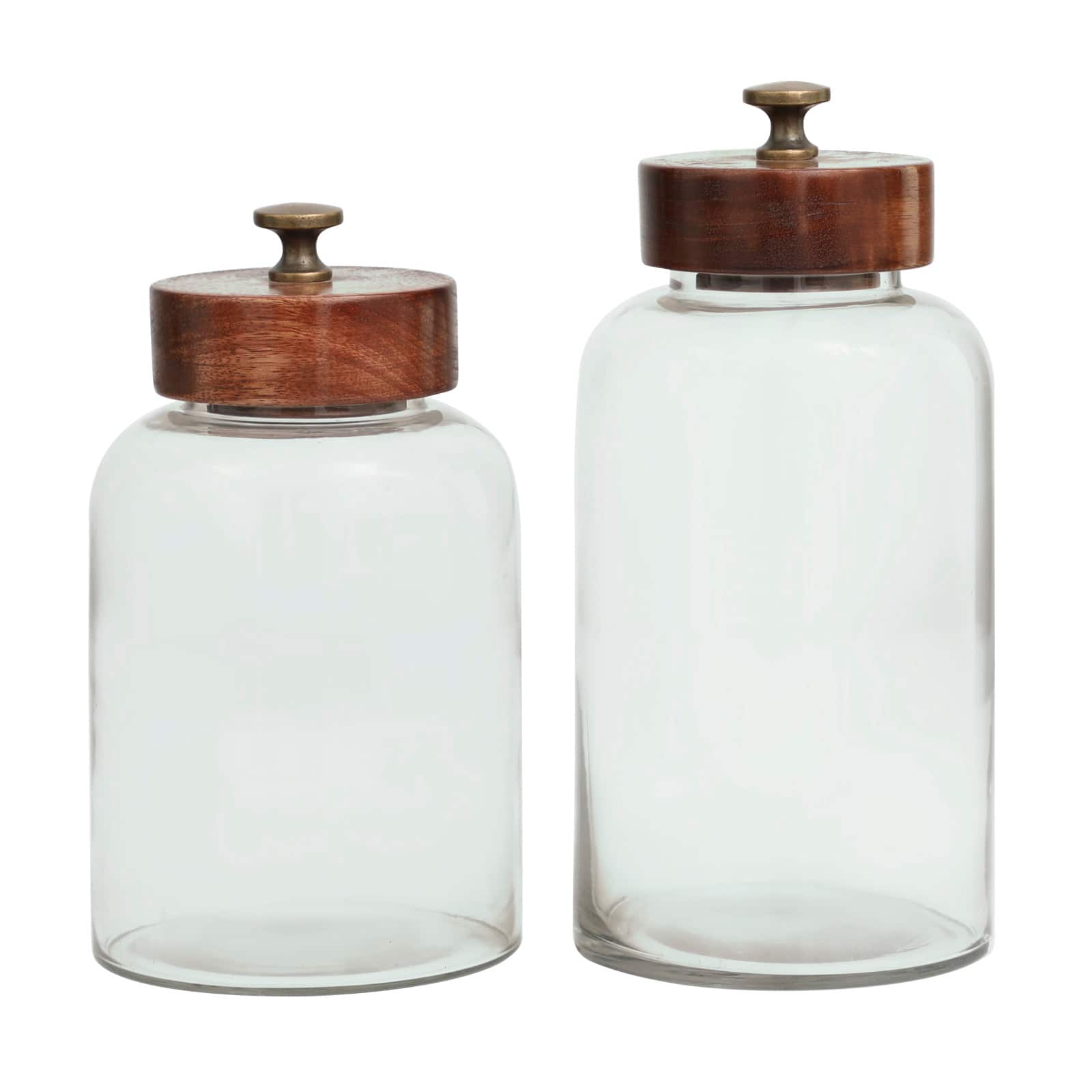 Clear Glass Canisters with Brown Removable Lids Set