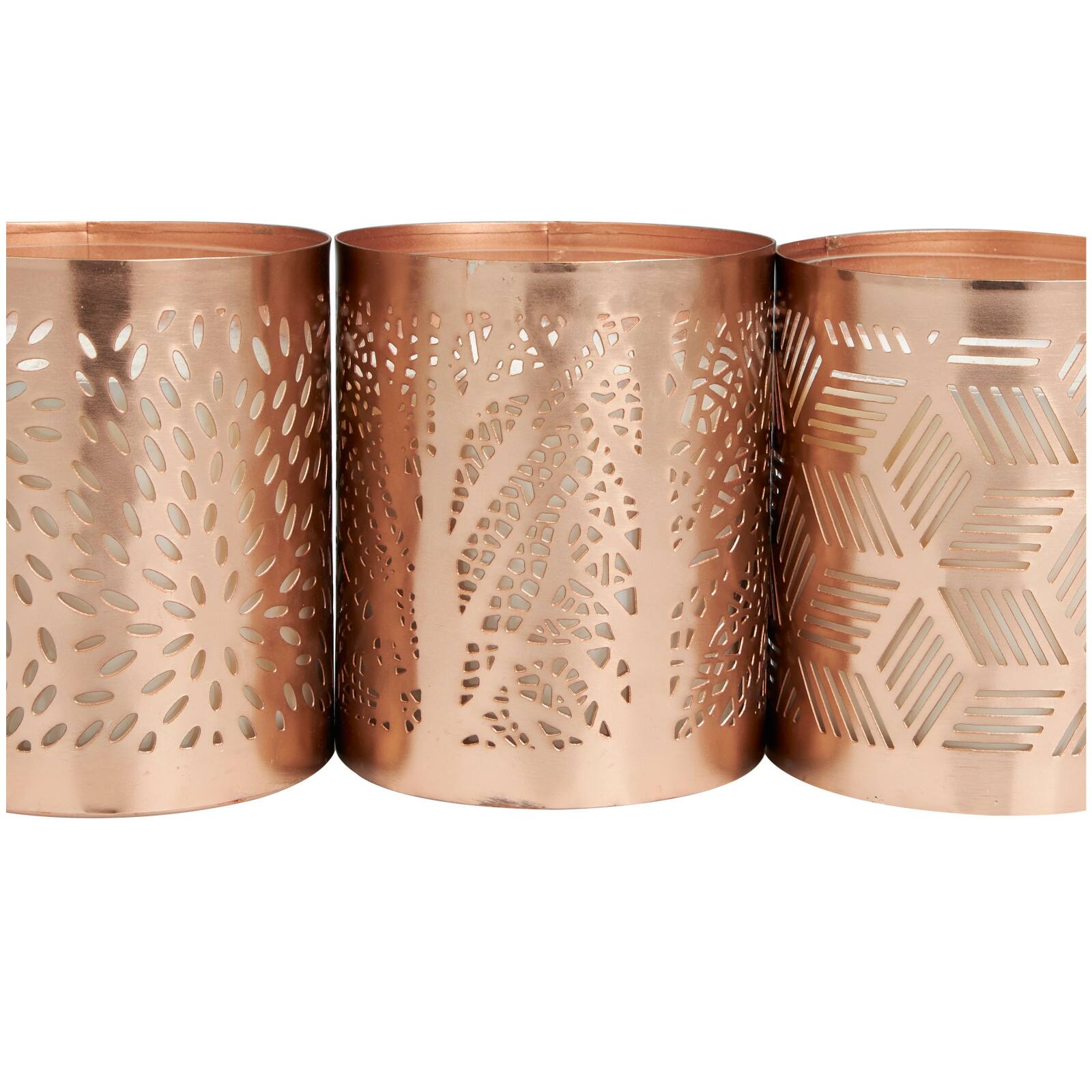 White Wax Campfire Scented Candle with Geometric Copper Containers, 3ct.