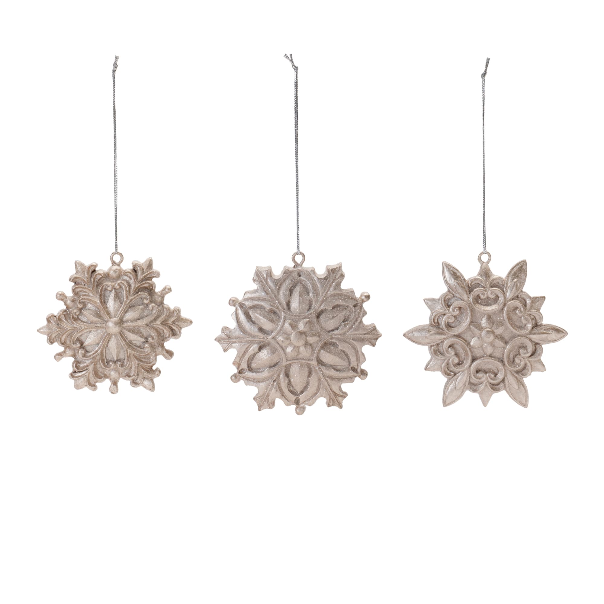 Ornate Champagne Snowflake Ornaments Set