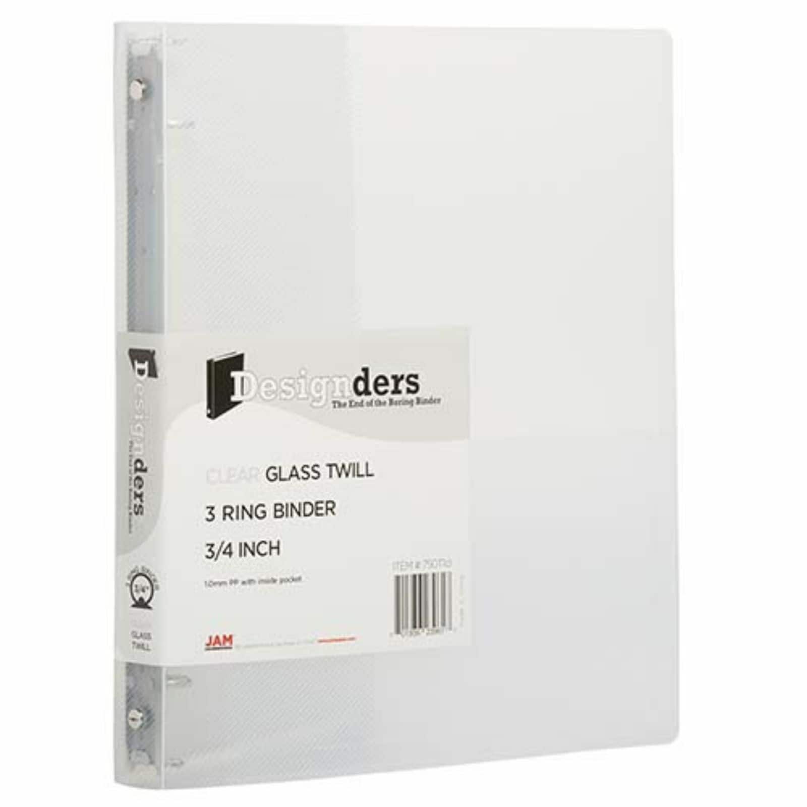 JAM Paper 3/4" Clear Glass Twill Plastic 3-Ring Binders, 4ct.
