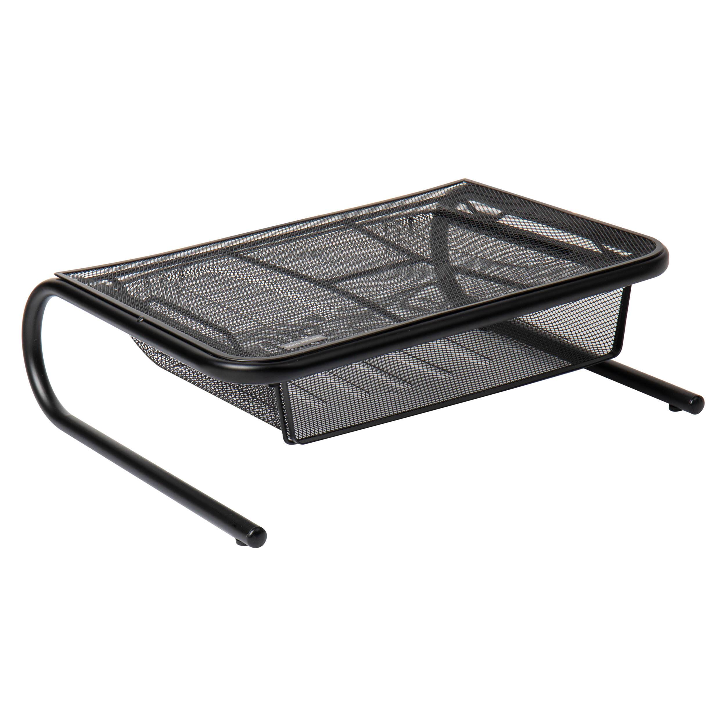 Mind Reader Black Metal Mesh Monitor Stand &#x26; Desk Organizer With Storage Drawer