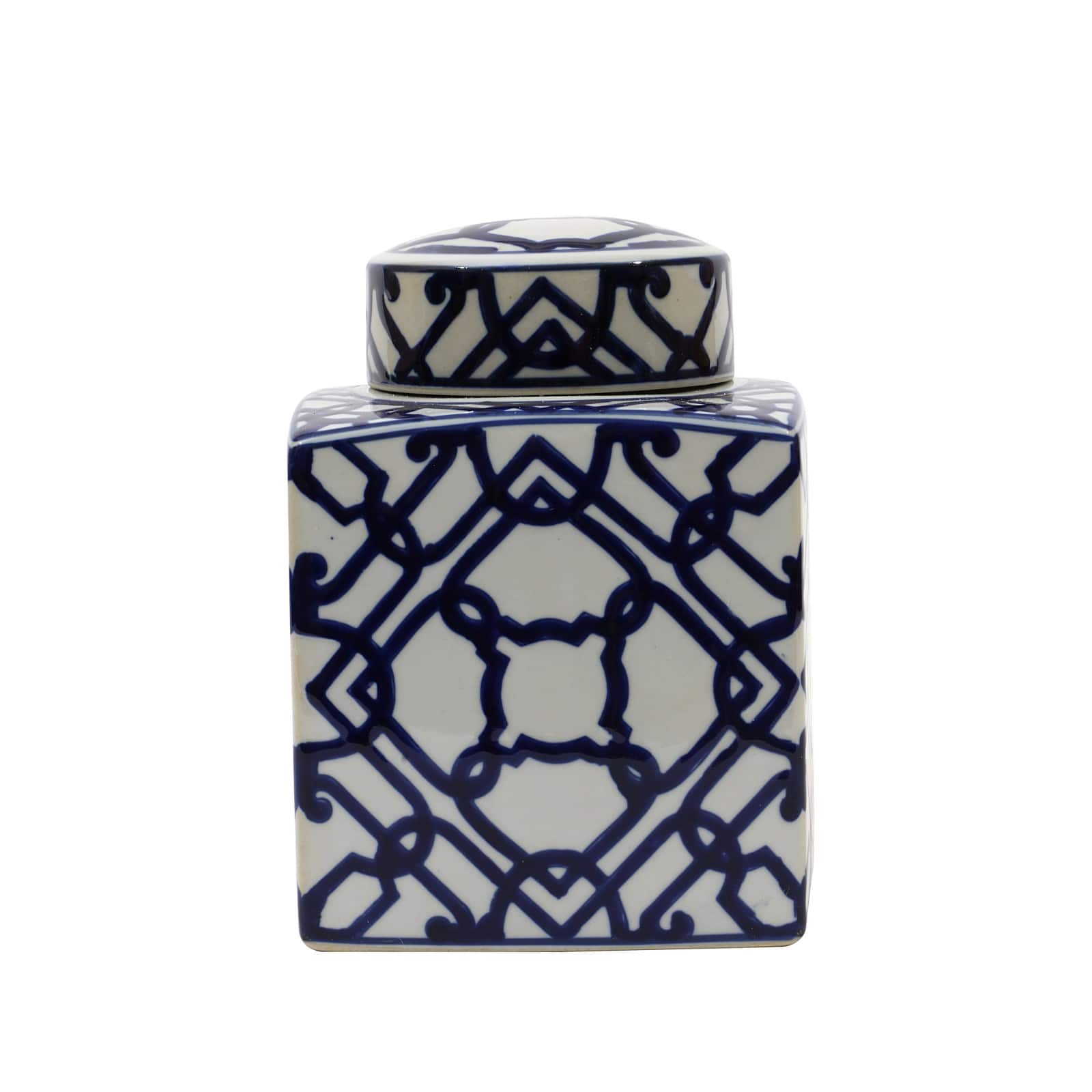 9&#x22; Blue &#x26; White Ceramic Ginger Jar with Lid