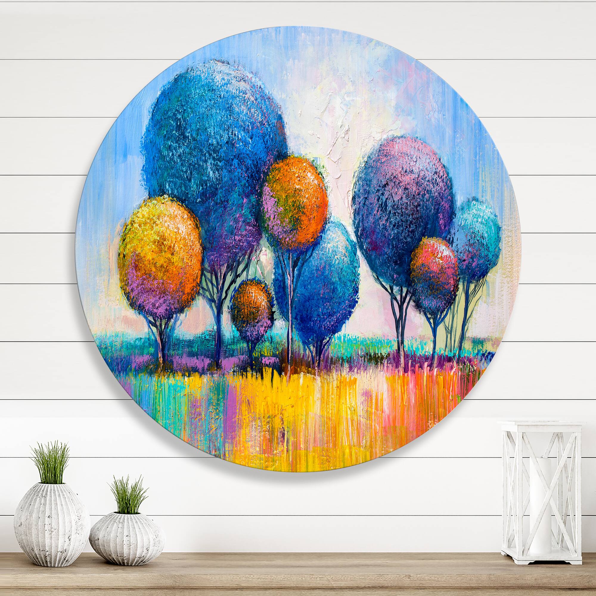 Designart - Autumn Fantasy Trees IV - Modern Metal Circle Wall Art