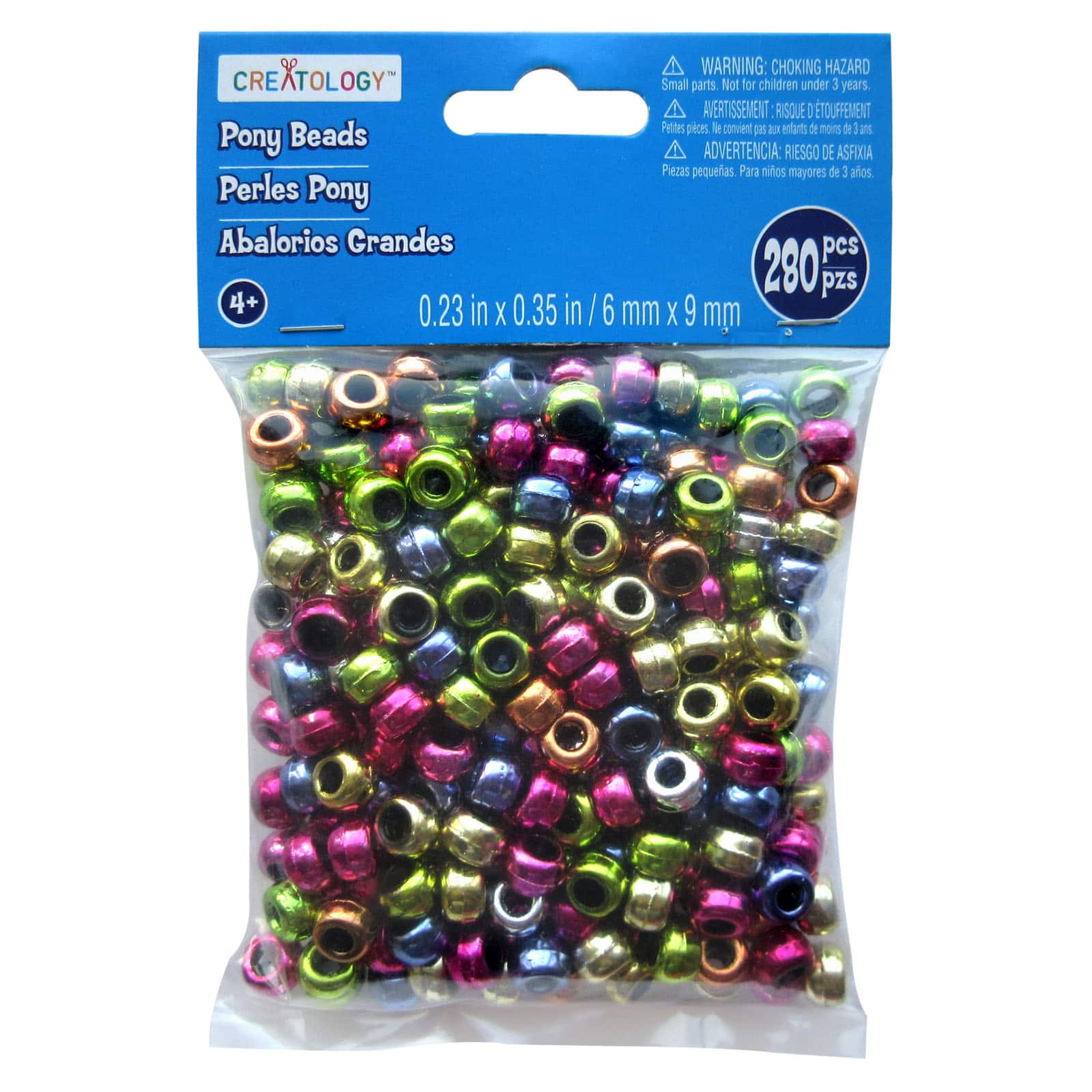 12 Packs: 280 ct. (3,360 total) Metallic Pony Beads by Creatology™, 6mm x 9mm