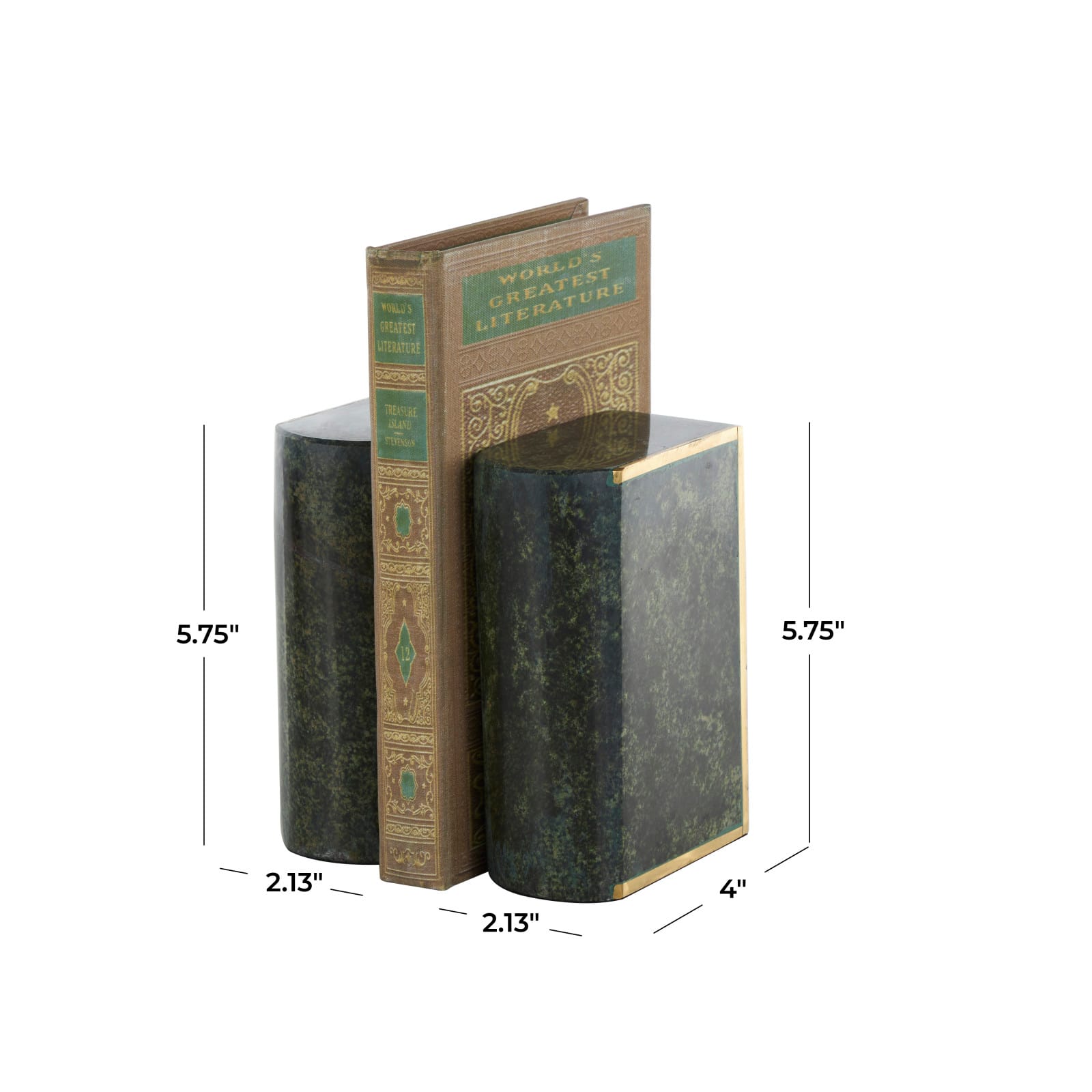 5.75" Green Marble Curved Rectangular Bookend Set