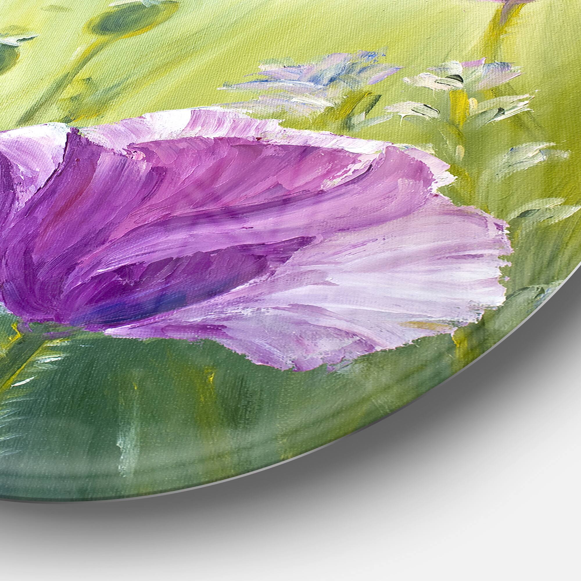 Designart - Purple Poppies in Morning&#x27; Floral Circle Metal Wall Art