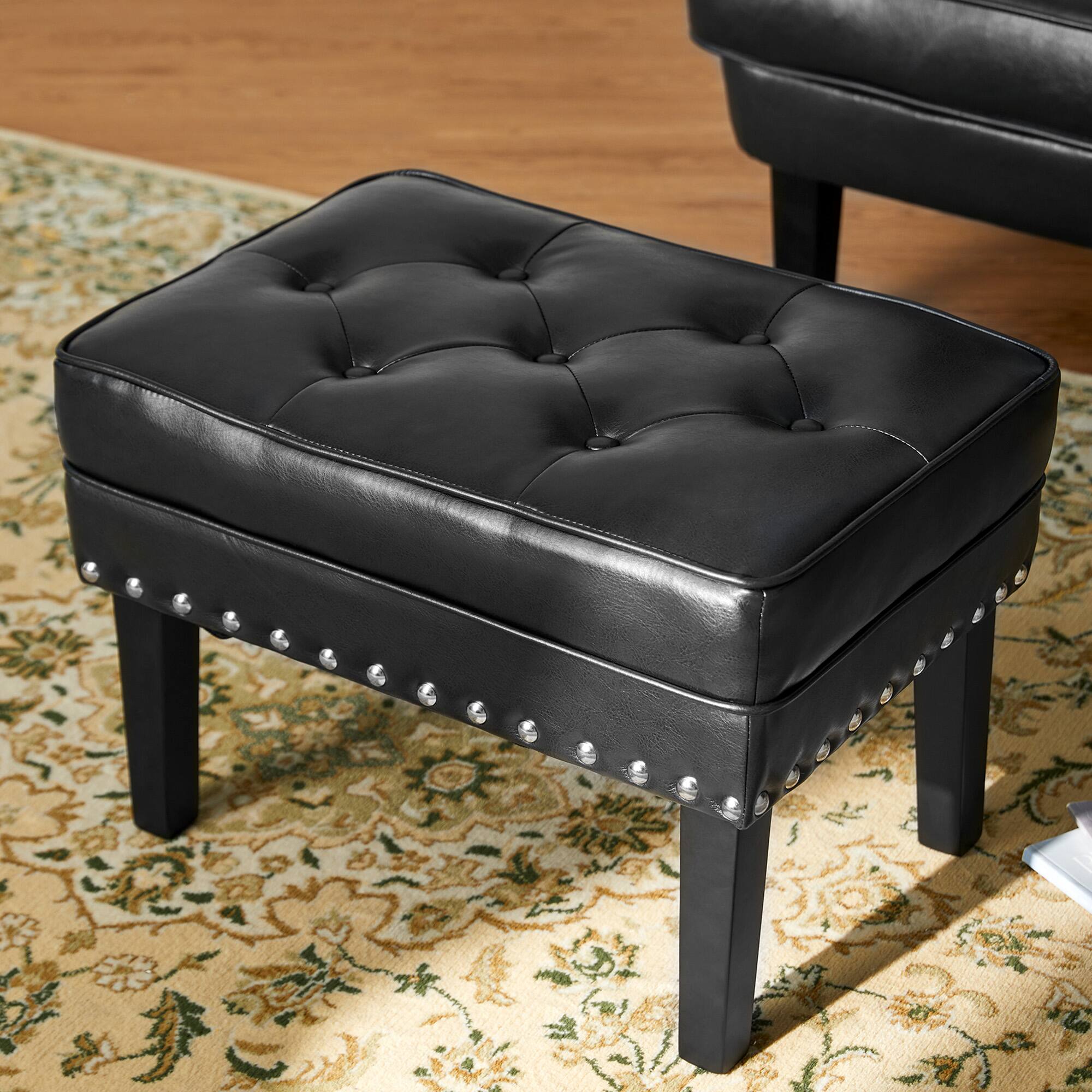 Glitzhome® Mid-Century Modern Leatherette Button-Tufted Accent Stool