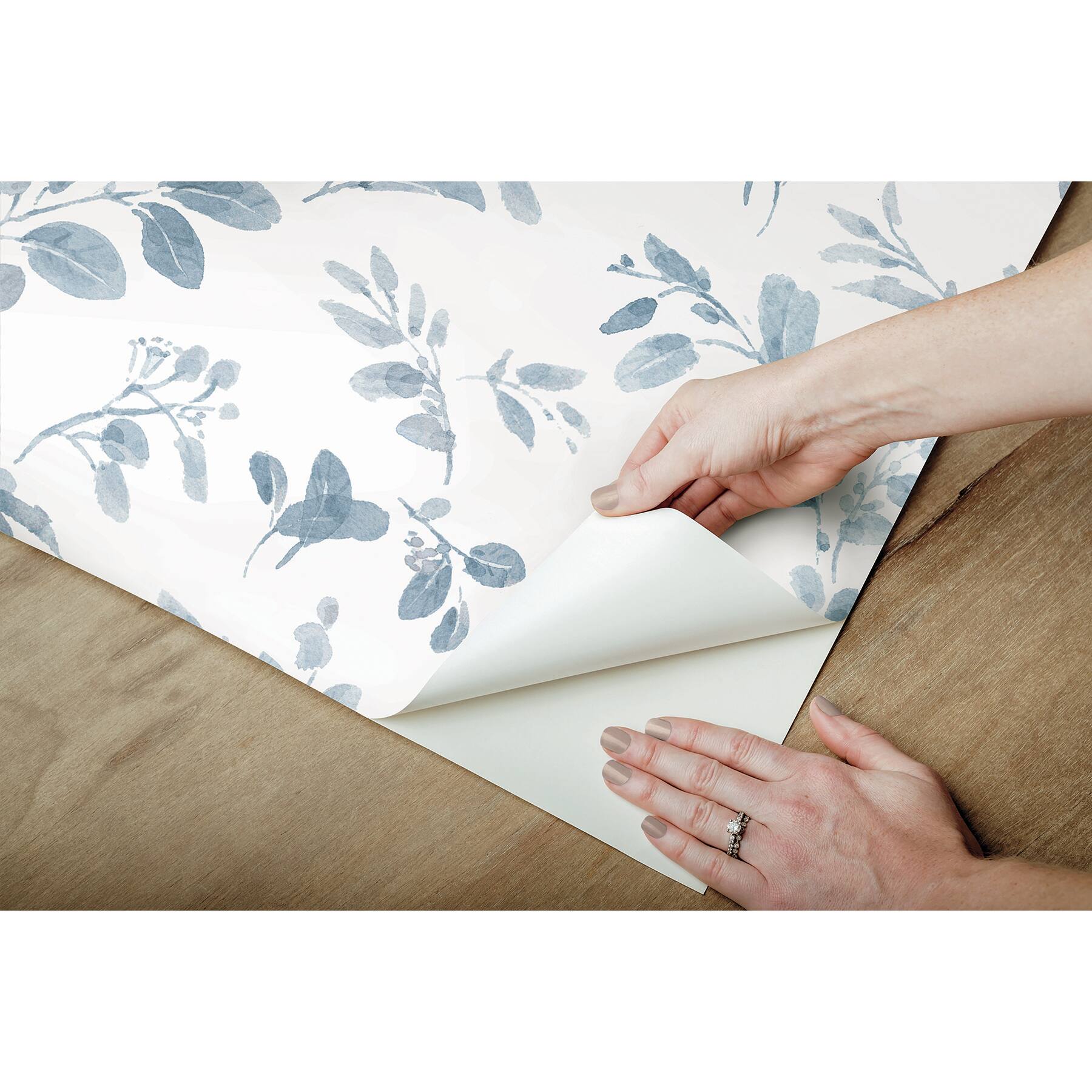 RoomMates Blue Dancing Leaves Peel & Stick Wallpaper