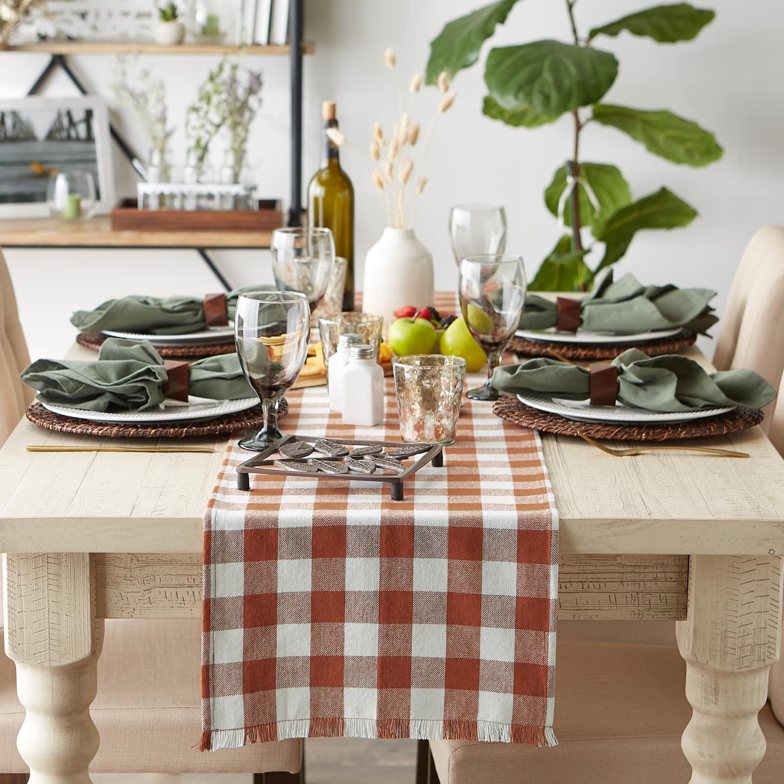 DII&#xAE; 72&#x22; Heavyweight Check Fringed Table Runner