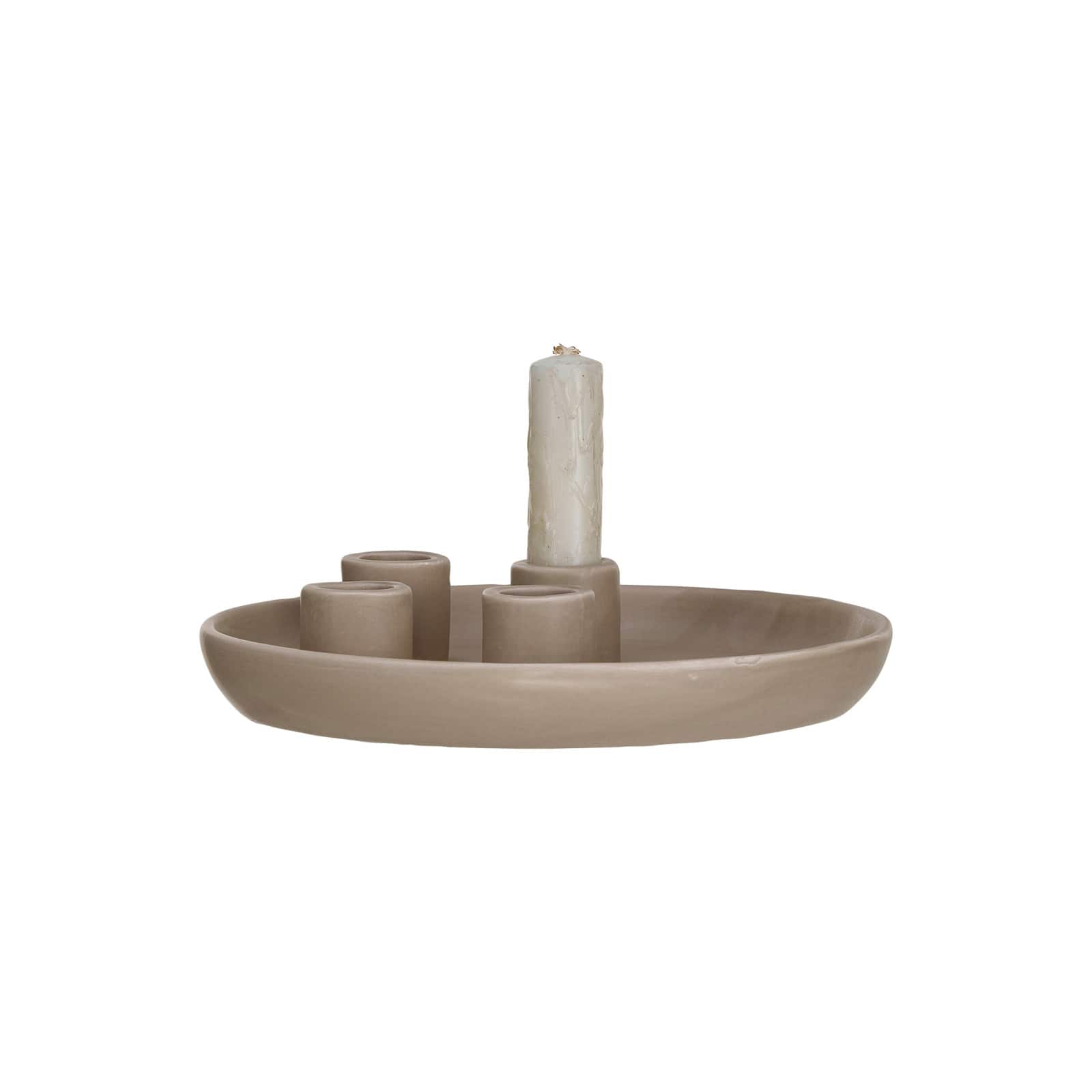 Hello Honey&#xAE; 8&#x22; Matte Tan Color Stoneware Advent Taper Candleholder