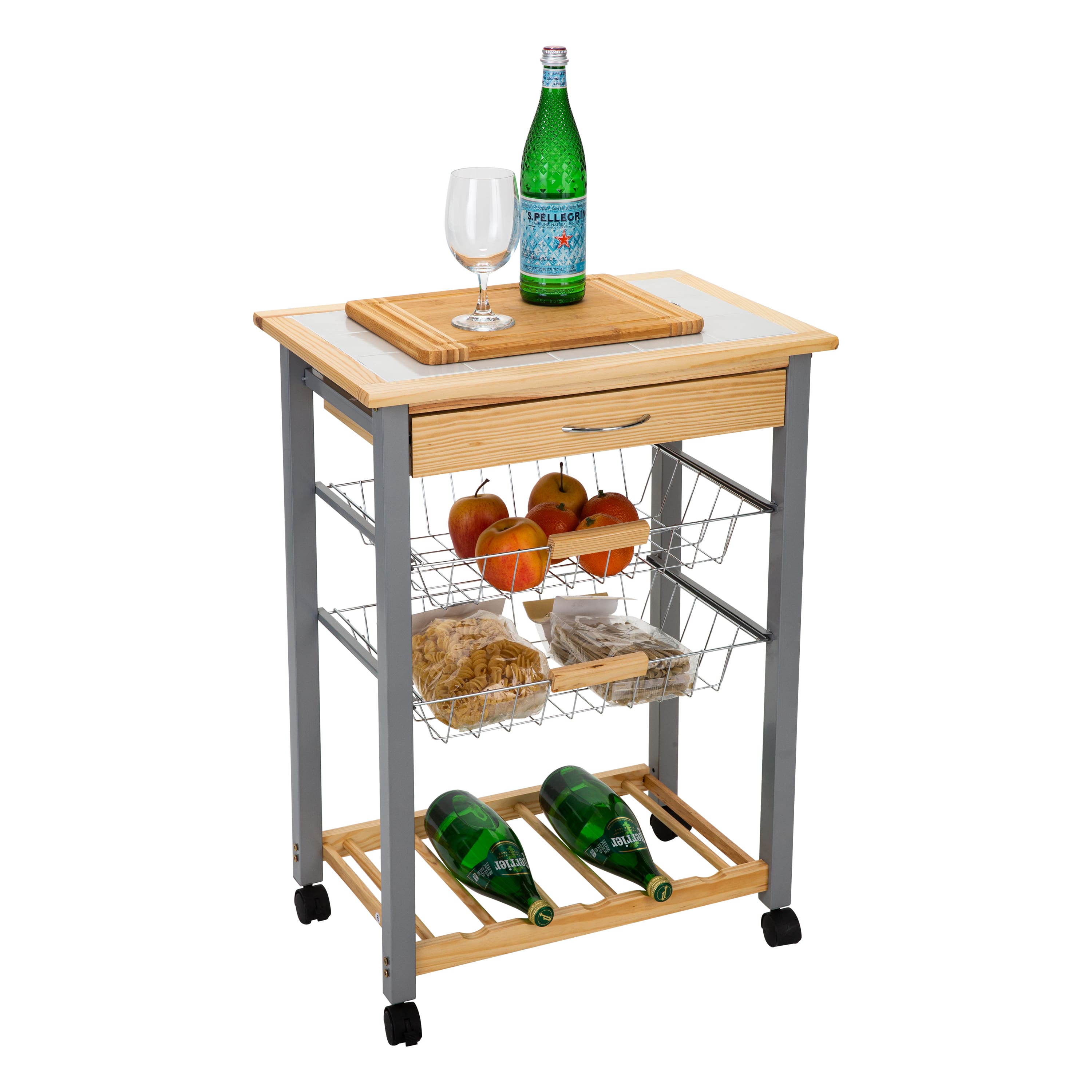 Organize It All Rolling Kitchen Cart with Wine Rack