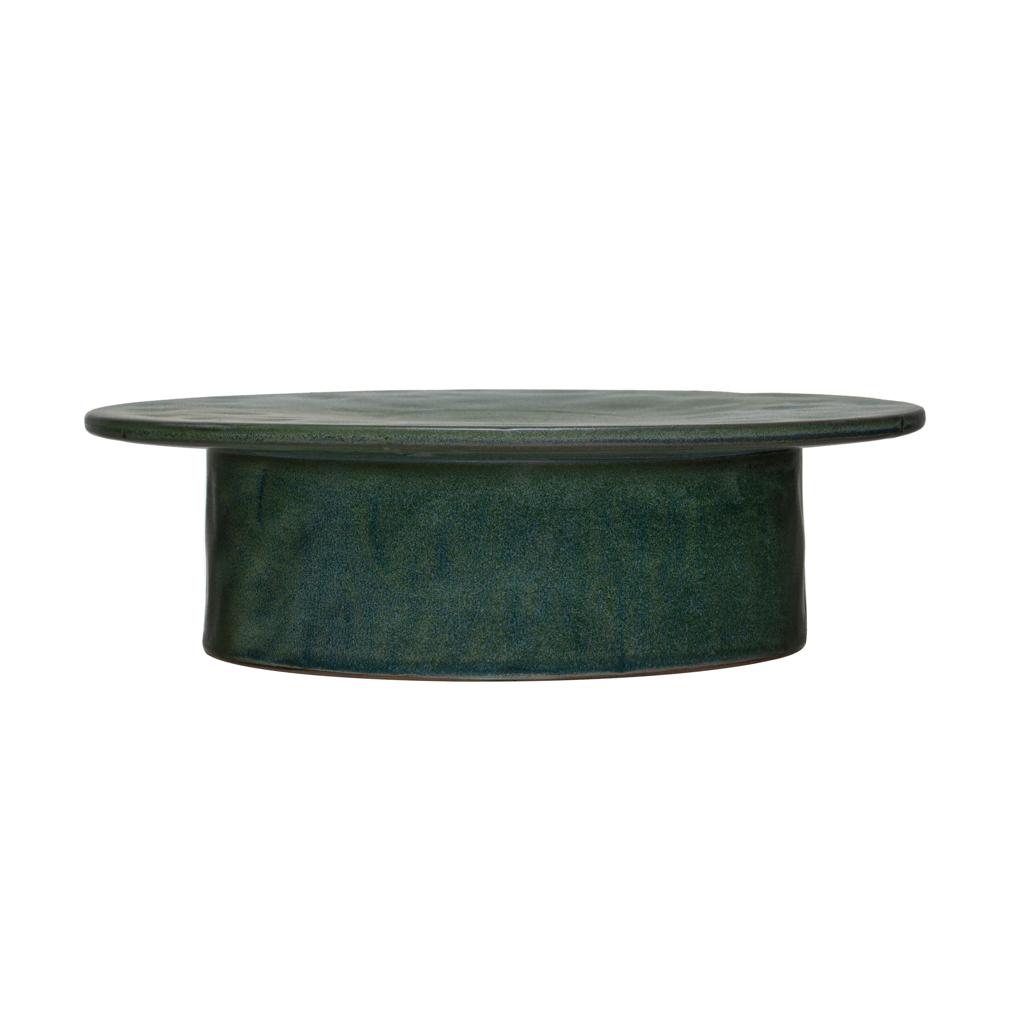 12&#x22; Matte Green Reactive Glaze Stoneware Pedestal